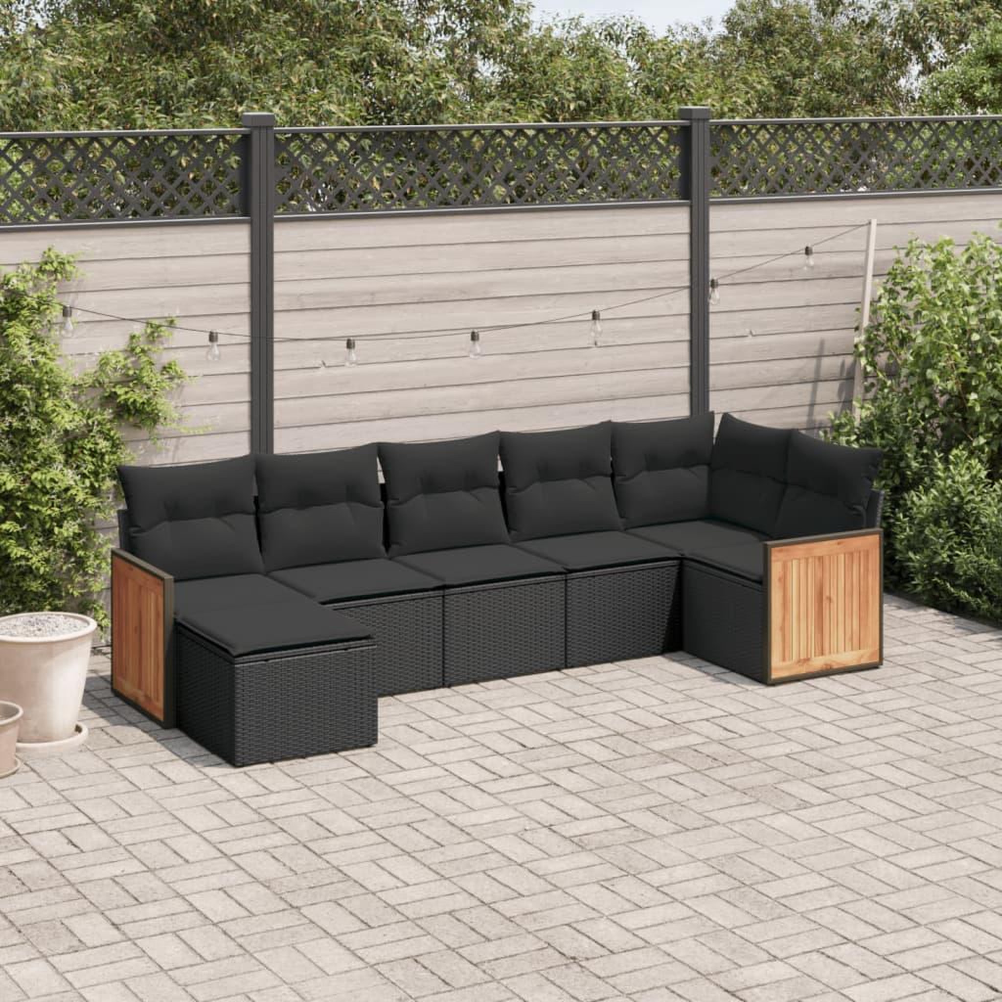 VIDAXL Salon de jardin 7 pcs avec coussins noir resine tressee