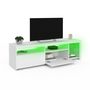 Voir la diapositive 4 : ID MARKET Meuble TV 140 cm SOLVEIG placards et étagères en verre avec LED blanc laqué