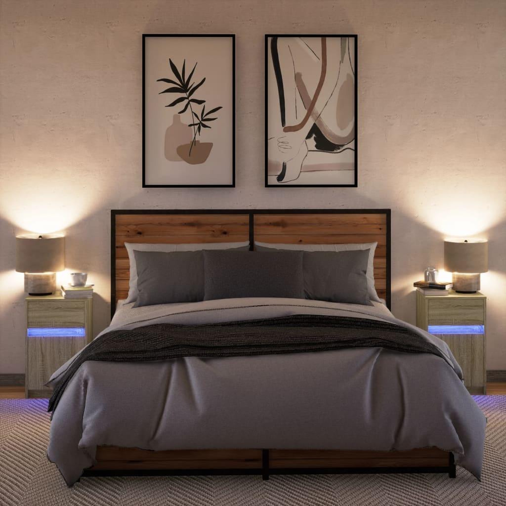 Voir la diapositive 4 : VIDAXL Armoires de chevet et lumieres LED 2 pcs chene sonoma