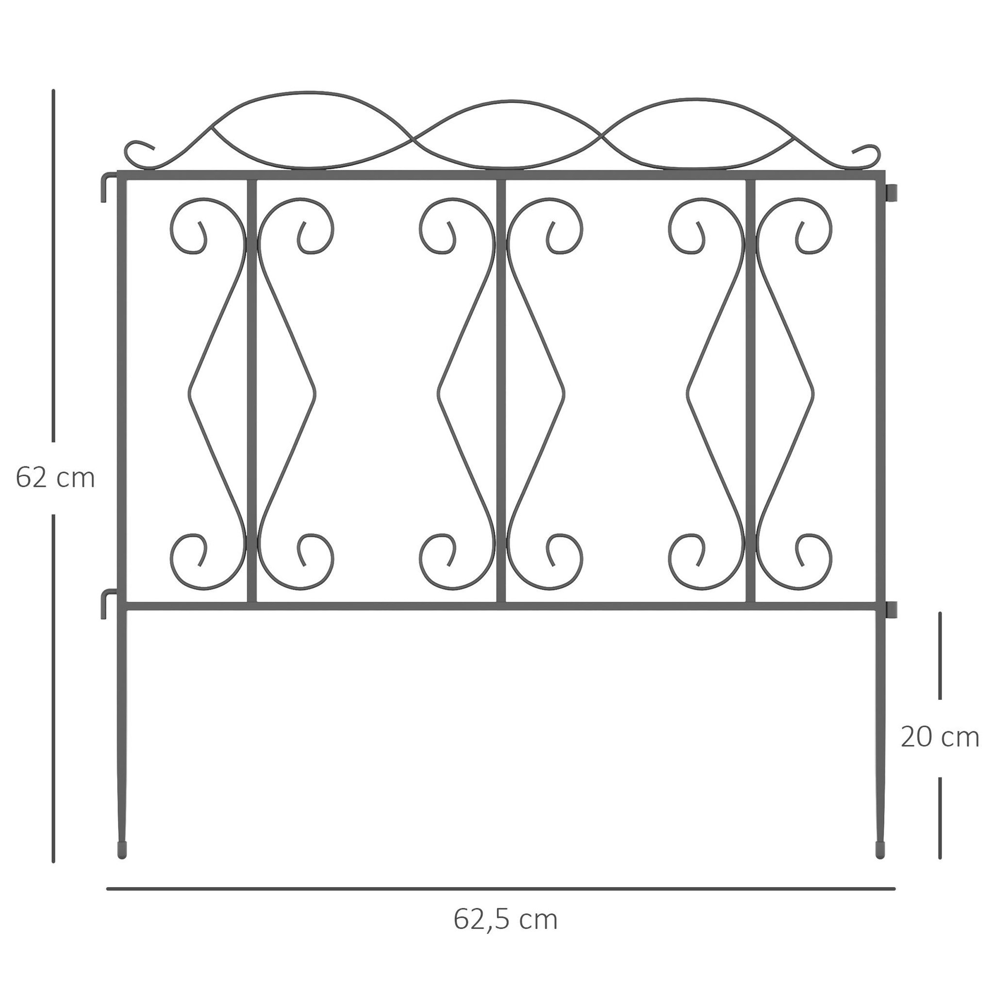 Voir la diapositive 3 : OUTSUNNY Lot de 4 clôtures de jardin décoratives en métal avec ornements - dim. totales 252L x 62H cm - noir