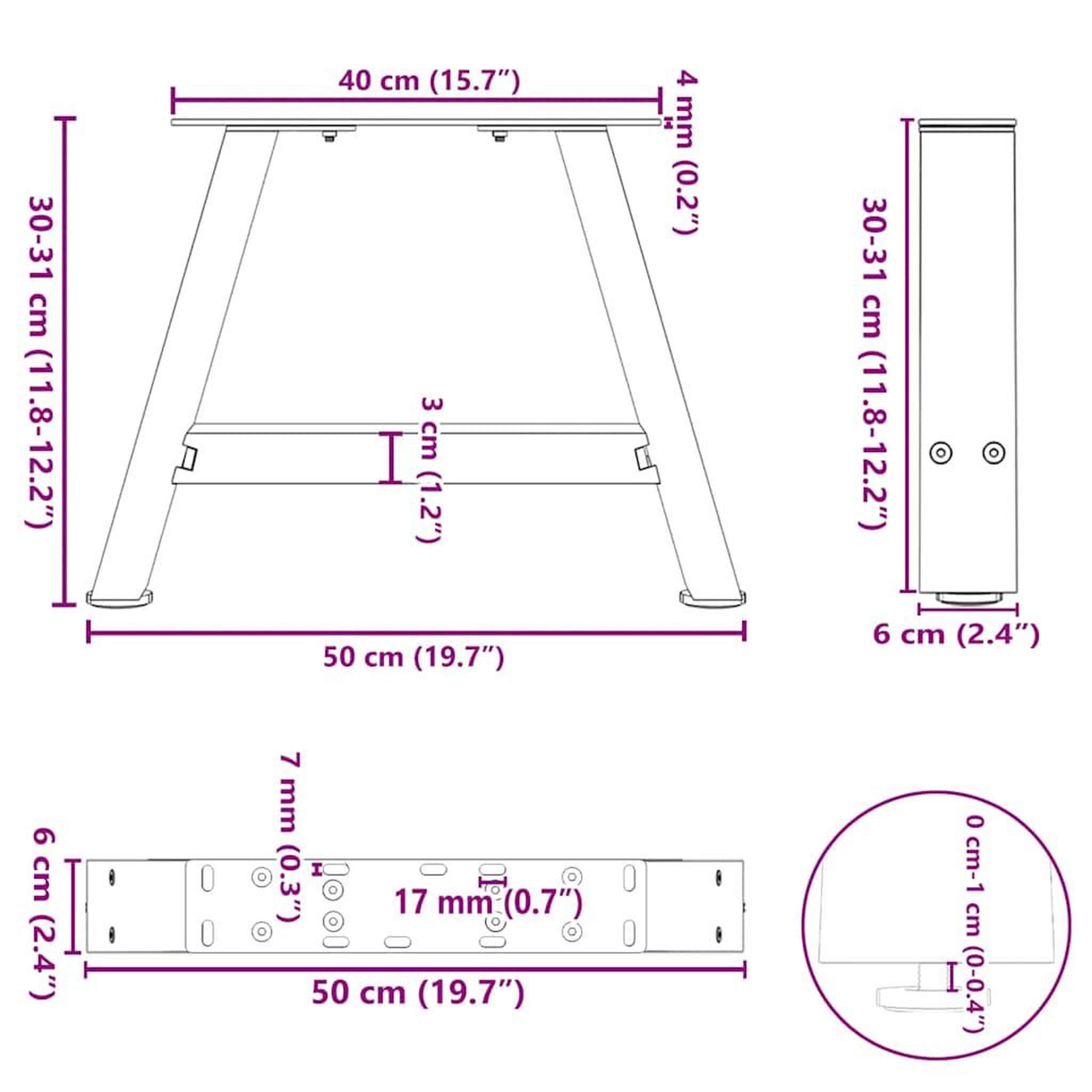 Voir la diapositive 6 : VIDAXL Pieds de table basse forme de A 2 pcs anthracite 50x(30-31) cm