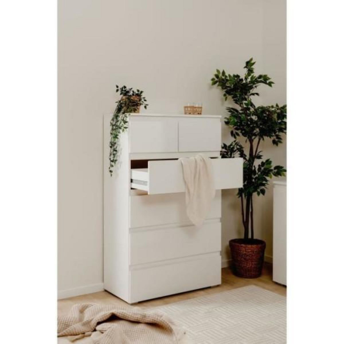MARKET24 Commode CAPETOWN - Décor blanc brillant - 6 Tiroirs - L80 x H131,5 x P40 cm