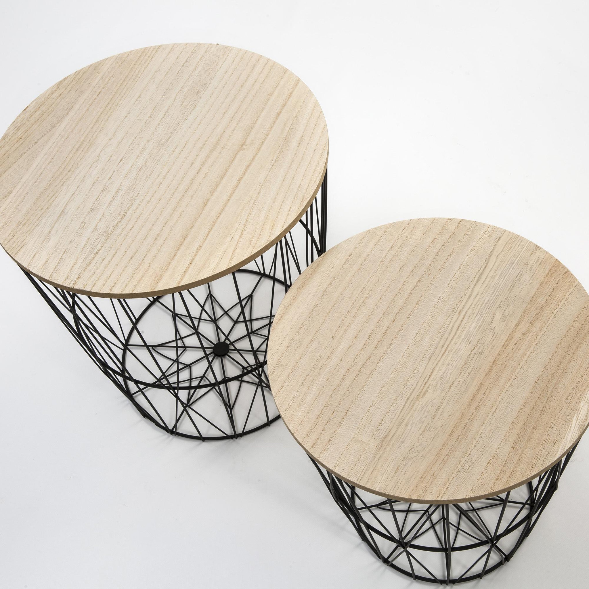 Voir la diapositive 2 : VS VENTA-STOCK Set de 2 Tables Basses Guili,Plateau en placage de Bois Naturel et Structure en métal