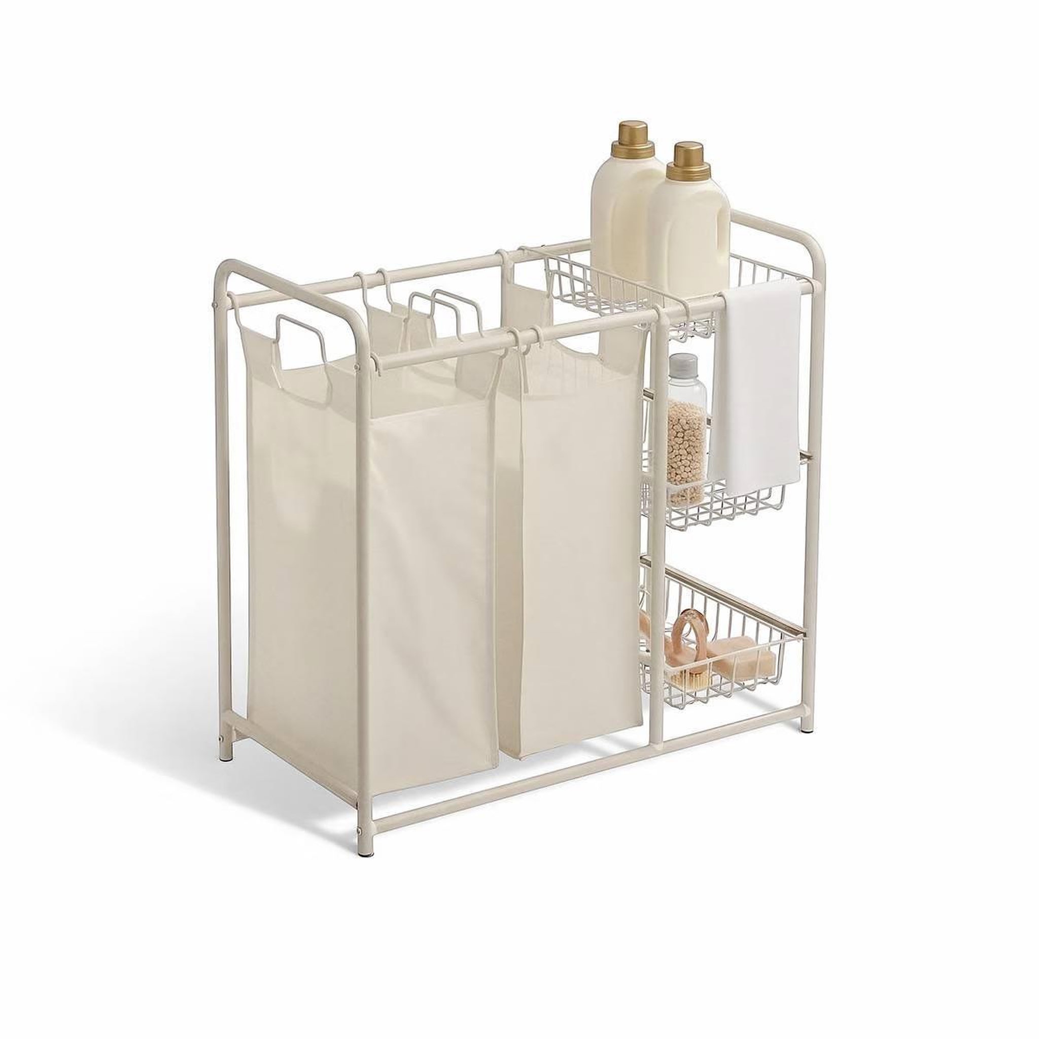 Voir la diapositive 2 : FIVE Panier à linge 2 bacs   linea  78cm beige
