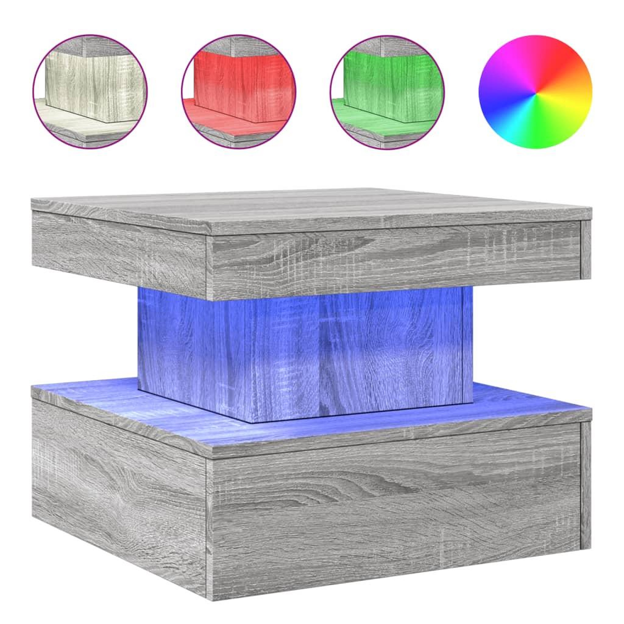 Voir la diapositive 2 : VIDAXL Table basse avec lumieres LED sonoma gris 50x50x40 cm