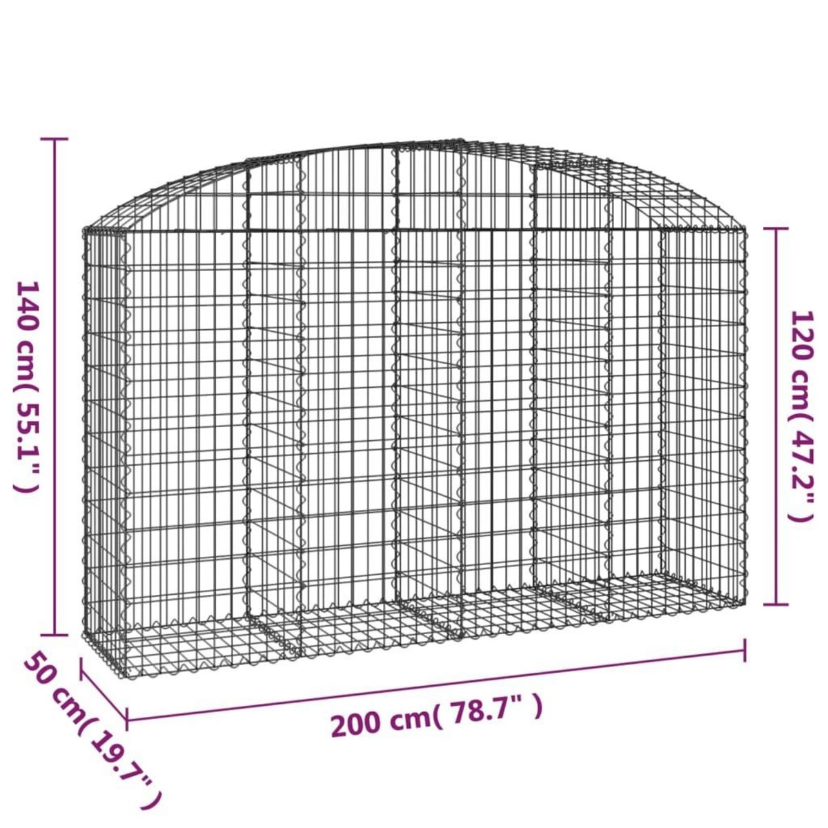 VIDAXL Panier de gabions arque 200x50x120/140 cm Fer galvanise