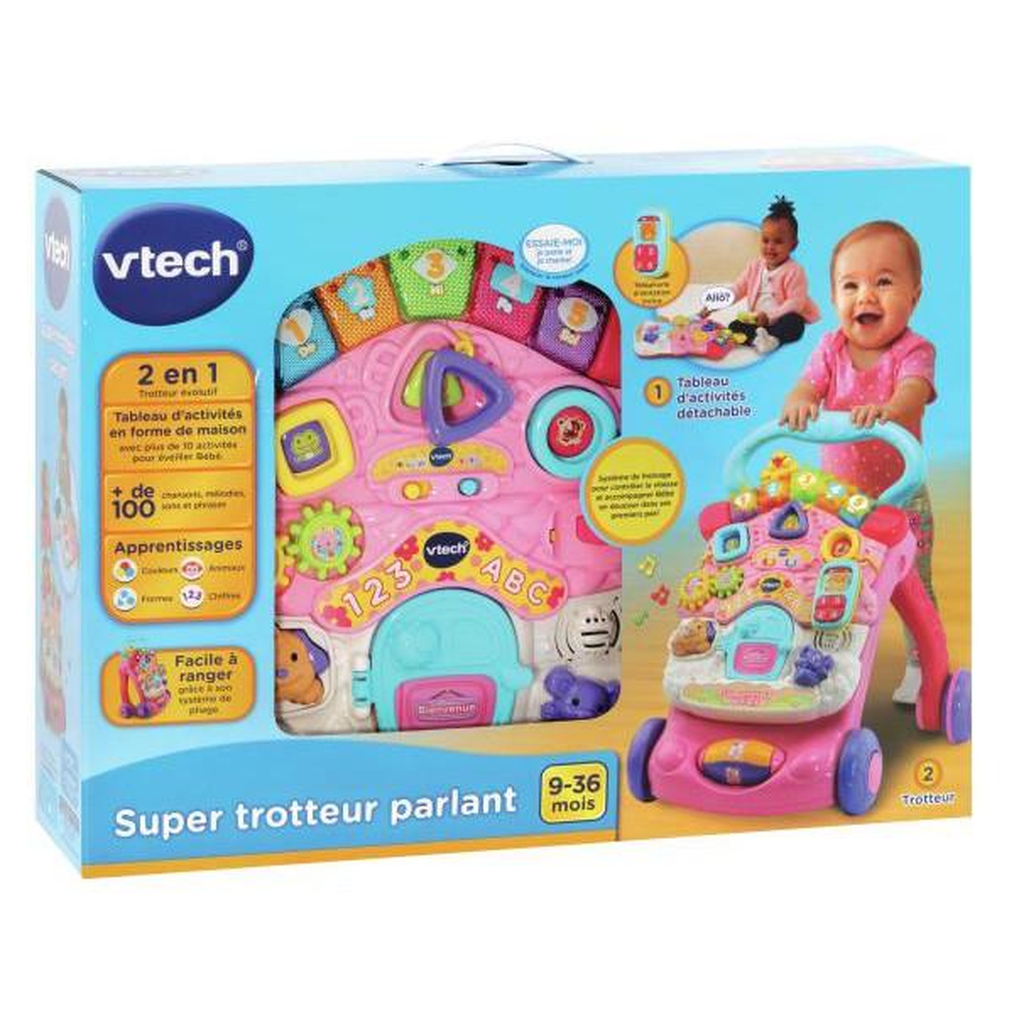 Voir la diapositive 6 : VTECH Porteur Trotteur  parlant 2 en 1 VTECH - Super  - Rose pour bébé de 9 a 36 mois