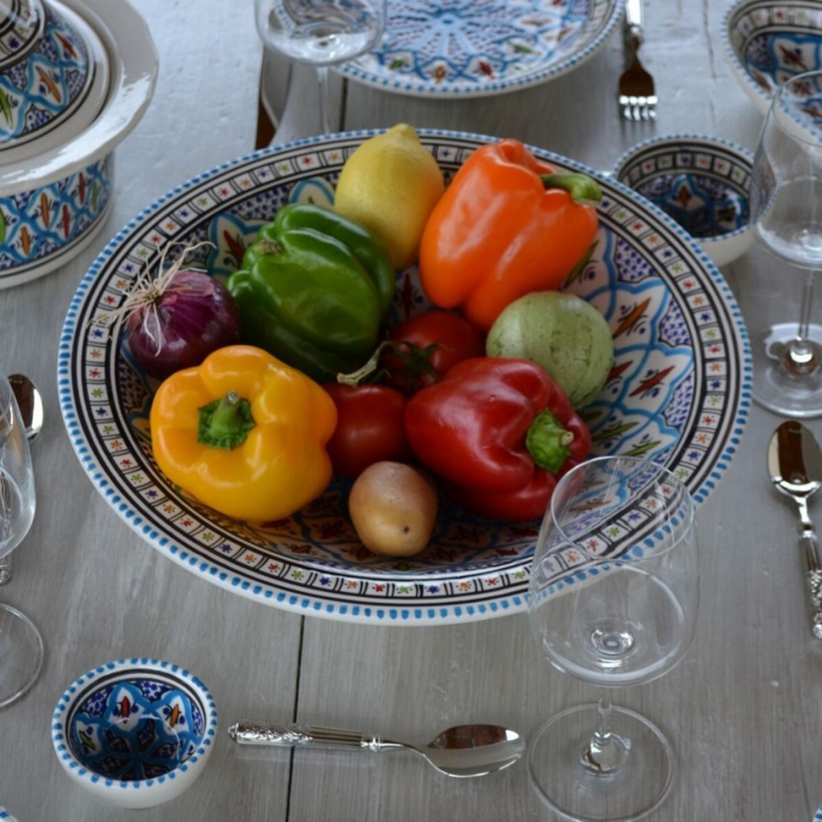 YODECO Service à couscous Marocain turquoise assiettes creuses