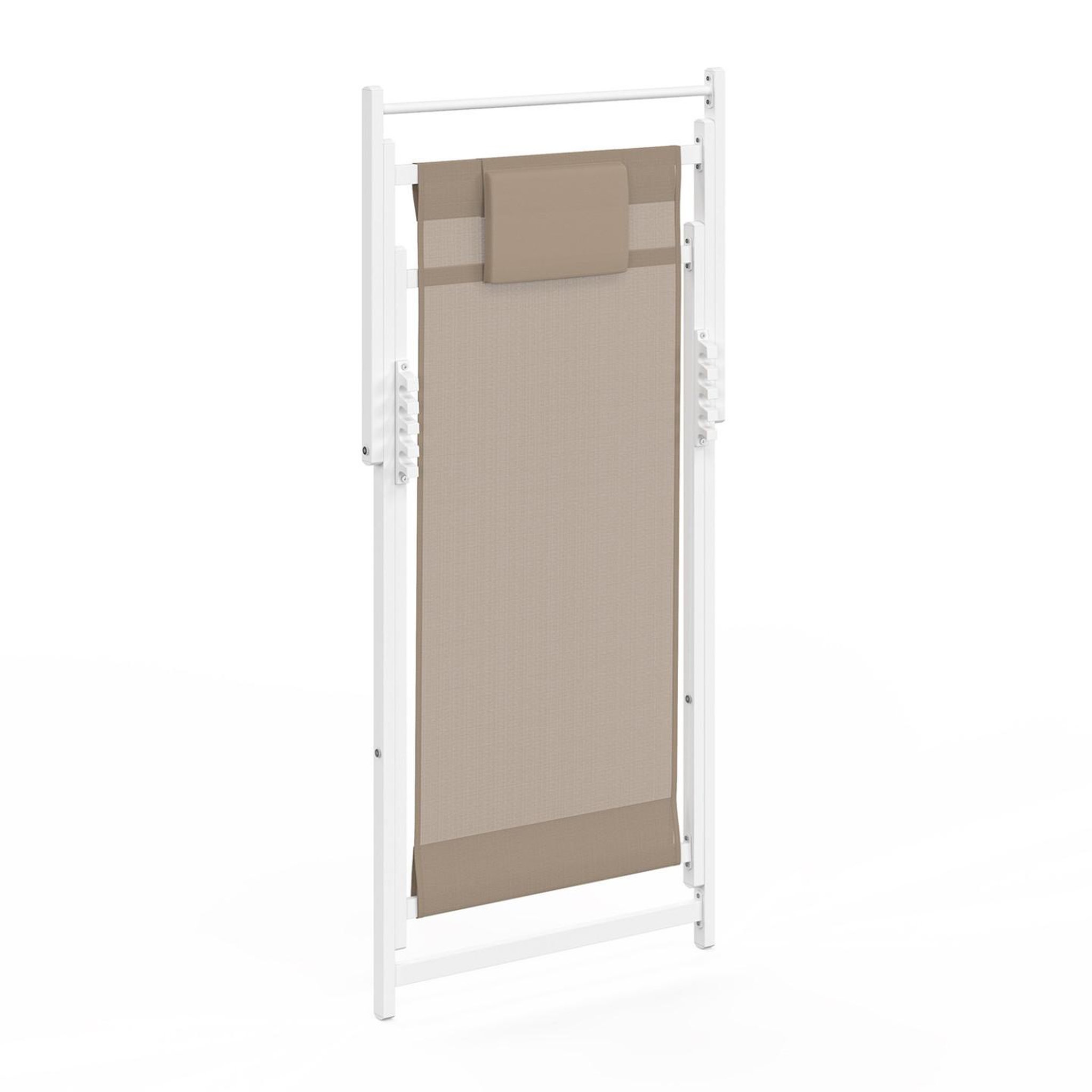 Voir la diapositive 3 : ID MARKET Lot de 2 chiliennes en métal blanc lota toile textilène beige