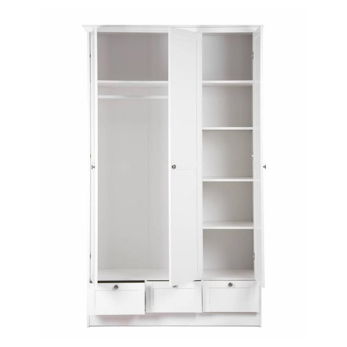 HomeStyle4U Armoire blanche avec tiroirs 3 portes chambre