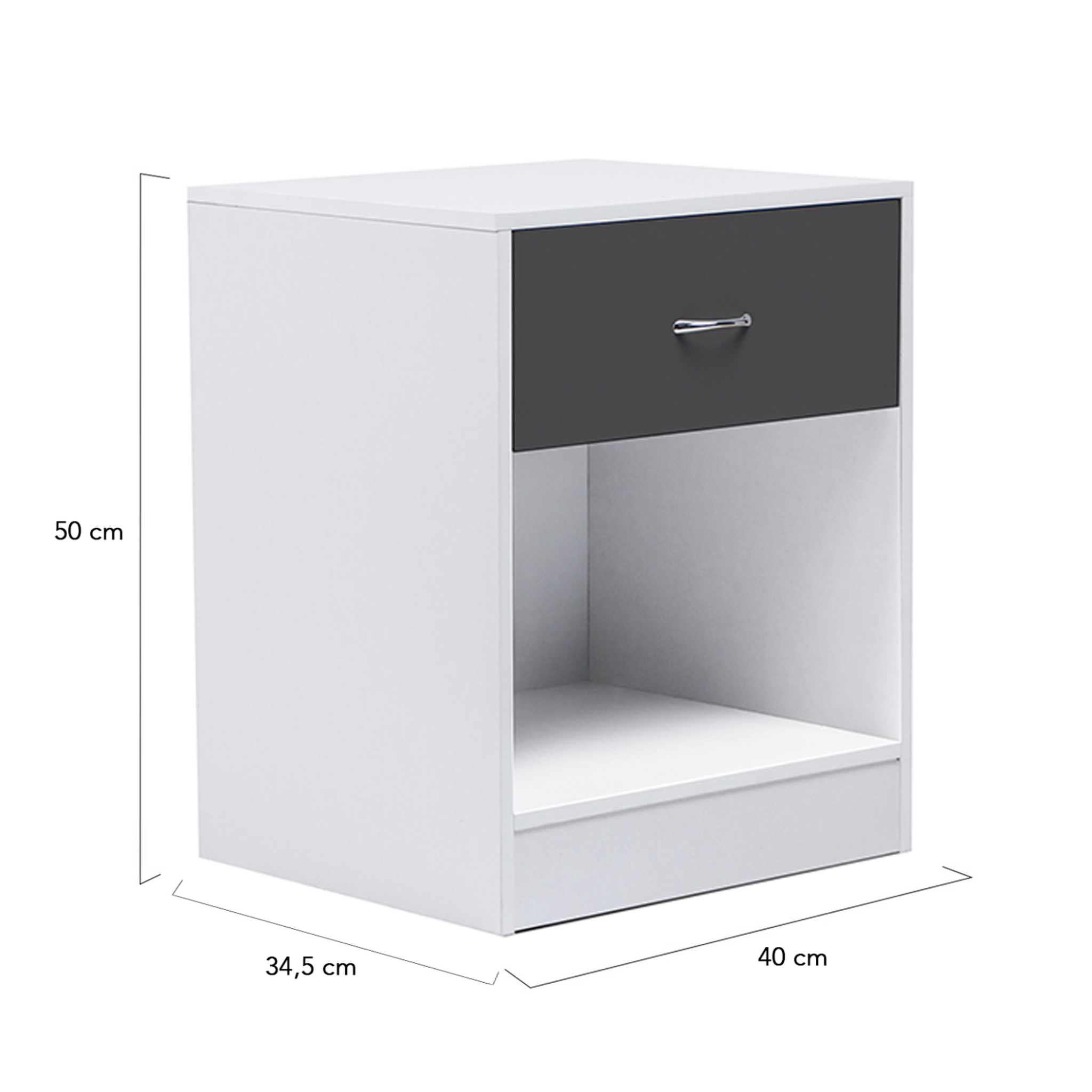 Voir la diapositive 4 : ID MARKET Lot de 2 tables de chevet olga 1 tiroir avec niche bois blanc et tiroir gris