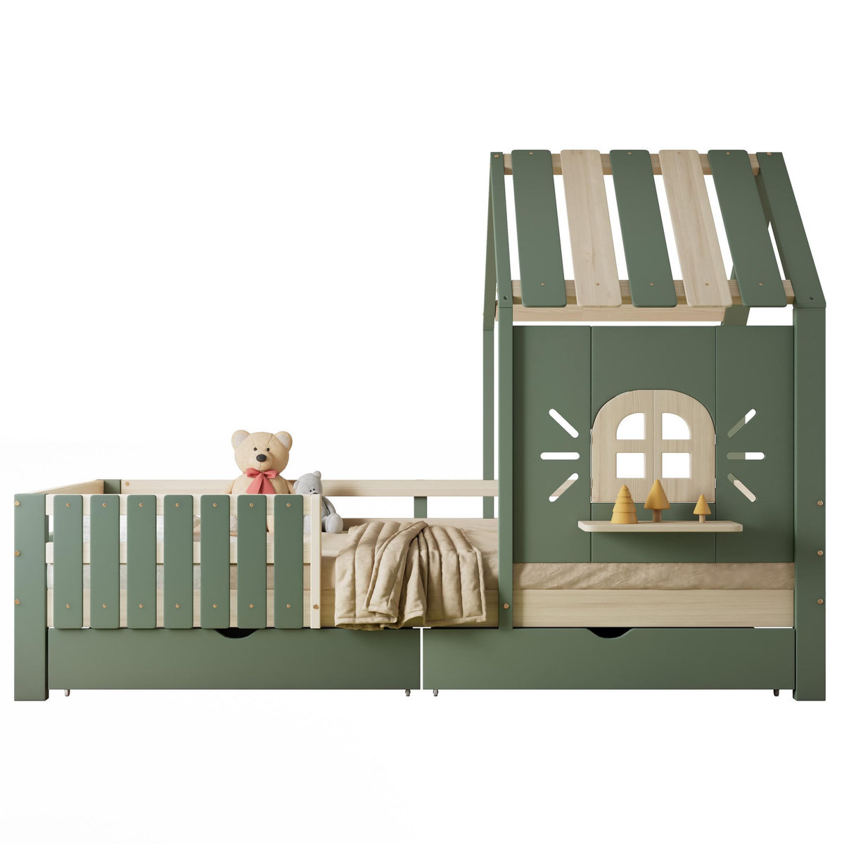 MERAX Lit avec rangement 90x200cm pin coloris vert