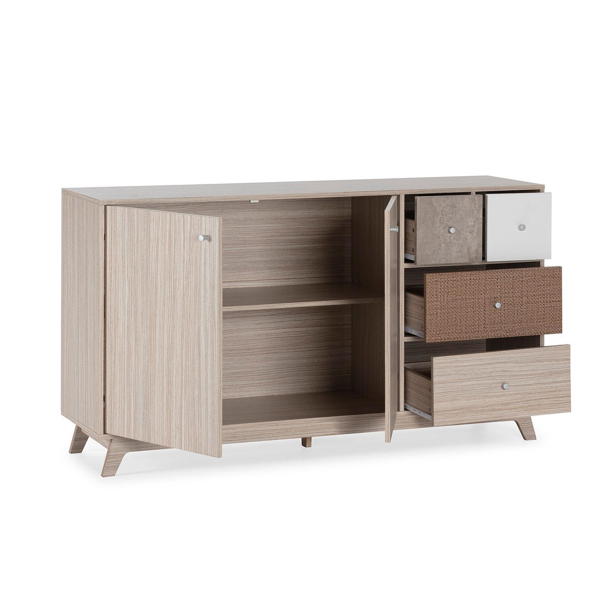 Voir la diapositive 3 : VS VENTA-STOCK Buffet Maia 2 portes 4 tiroirs multicolores