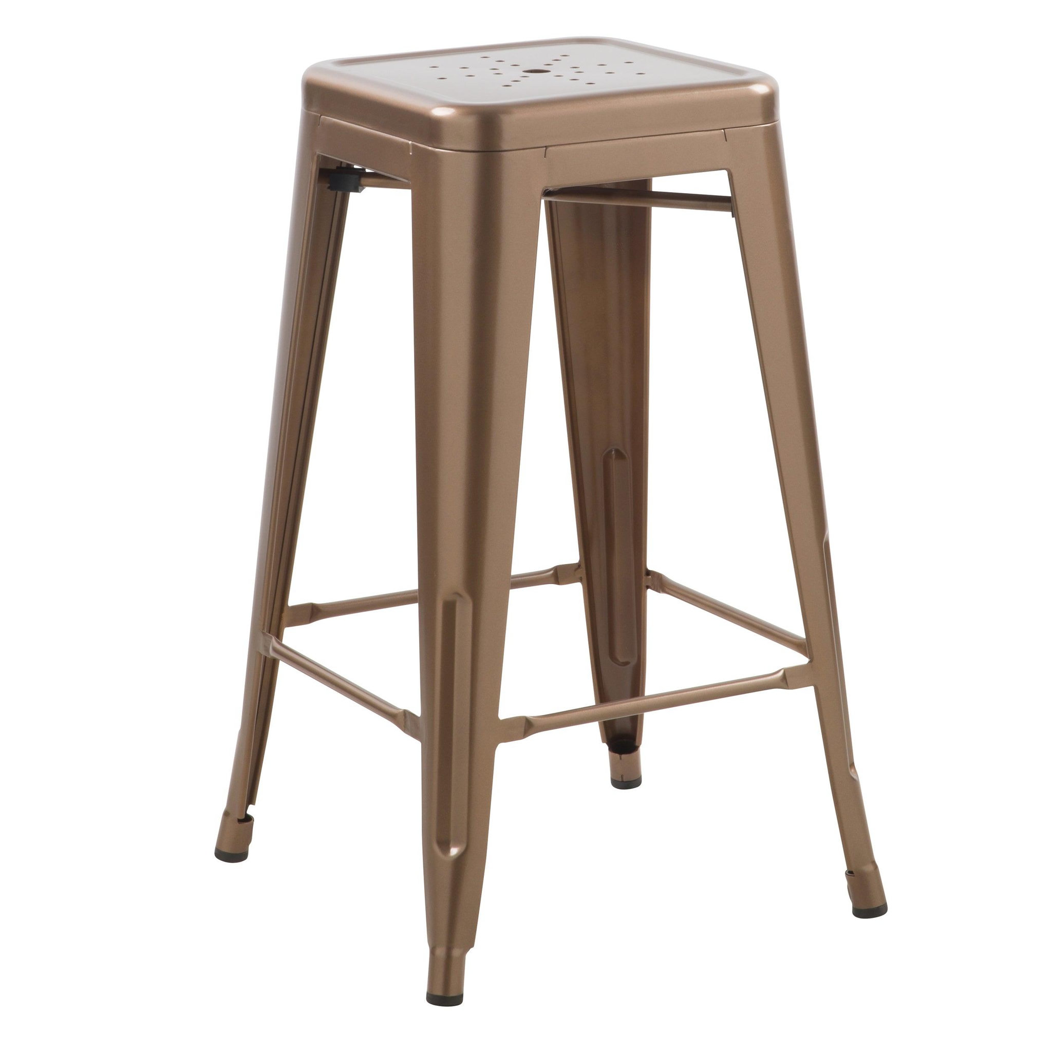 Voir la diapositive 6 : MAISON PAVANE Lot de 2 tabourets pour îlot central 66 cm en métal cuivre mat-indus