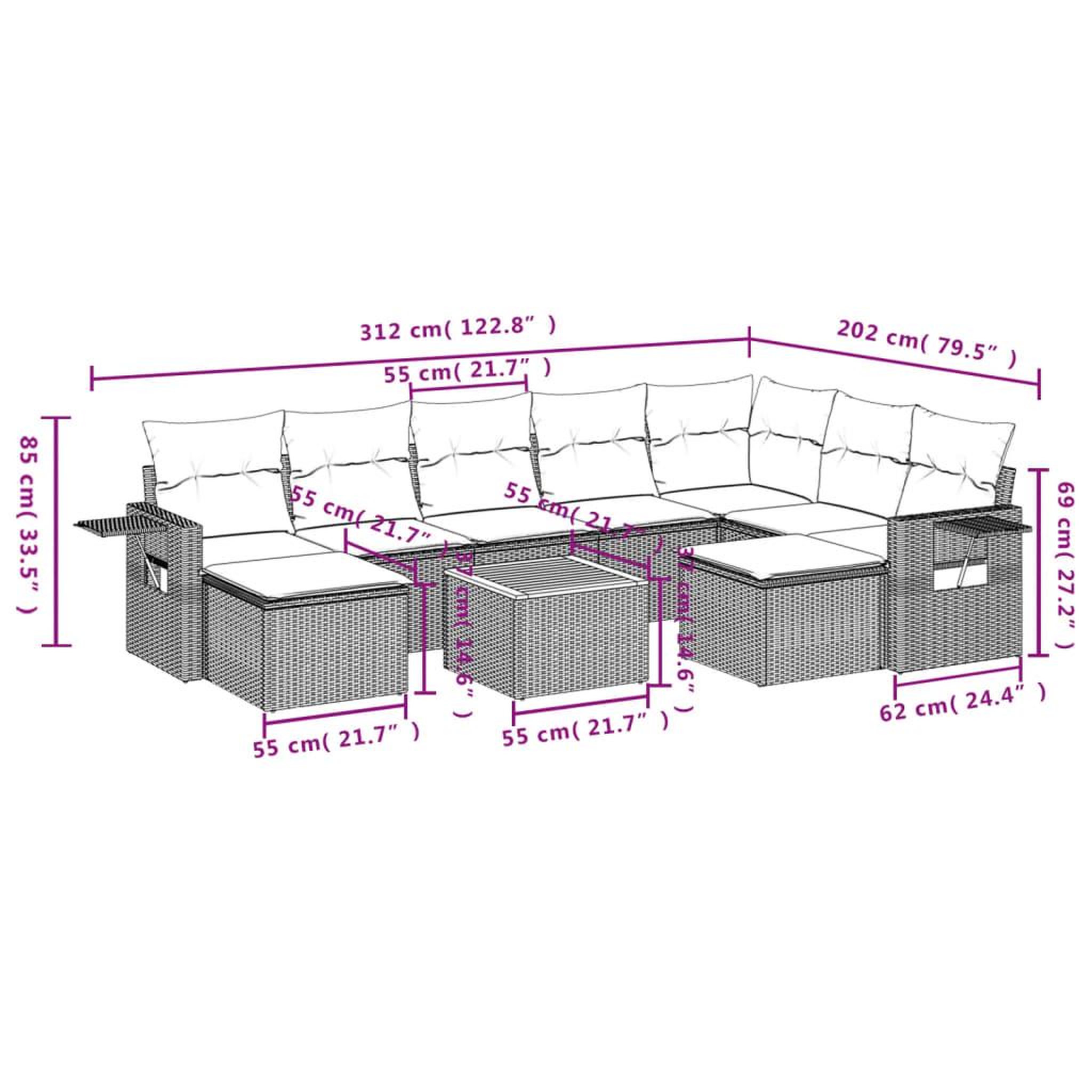 Voir la diapositive 6 : VIDAXL Salon de jardin avec coussins 10 pcs beige resine tressee