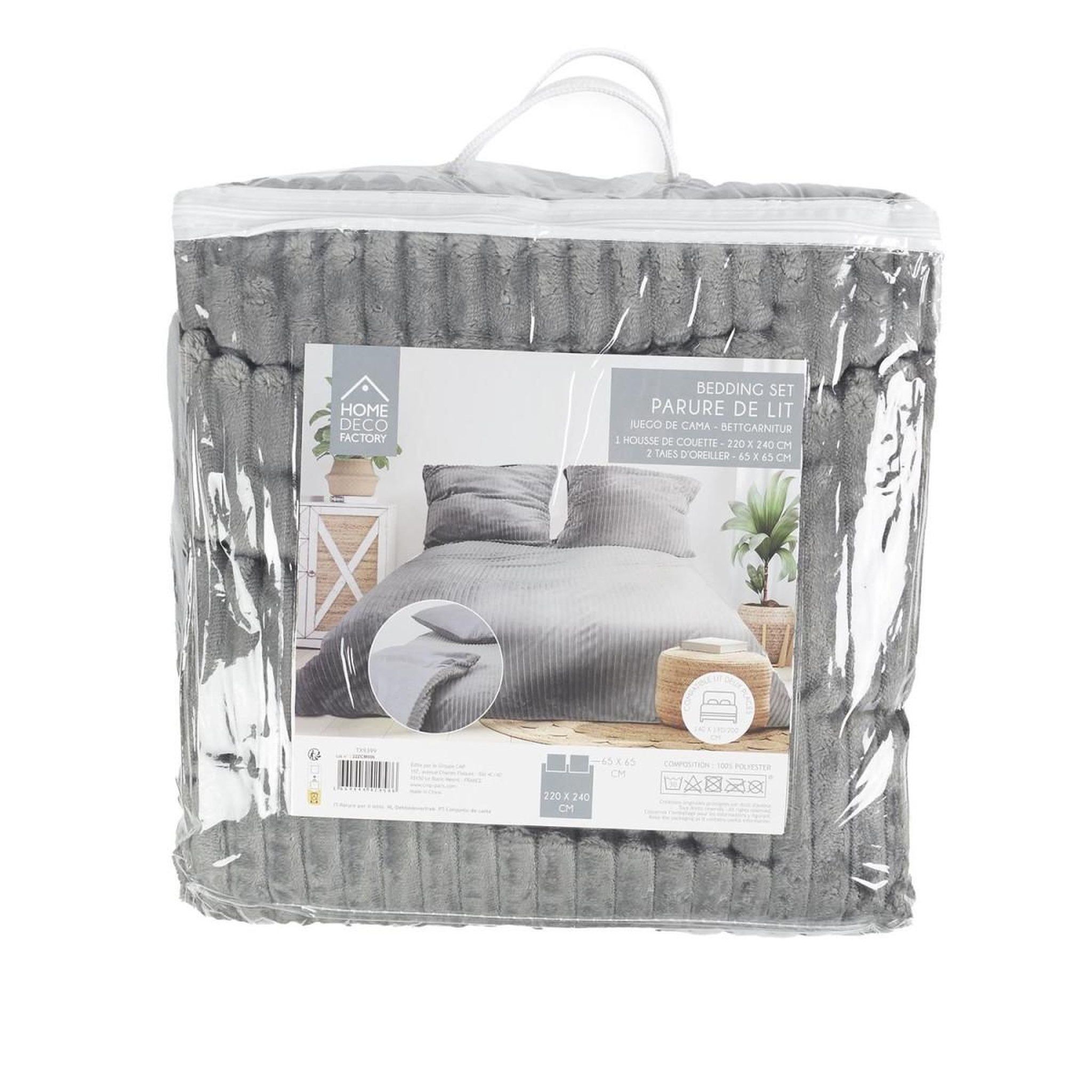 Voir la diapositive 5 : The Home Deco Factory Parure de lit 3 pièces  douceur  240x220cm gris