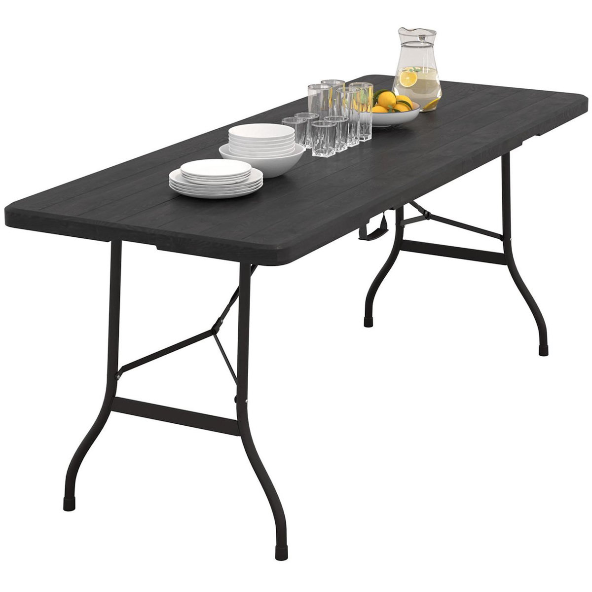 ID MARKET Table pliante d'appoint portable 180 CM pour camping ou réception bois noir