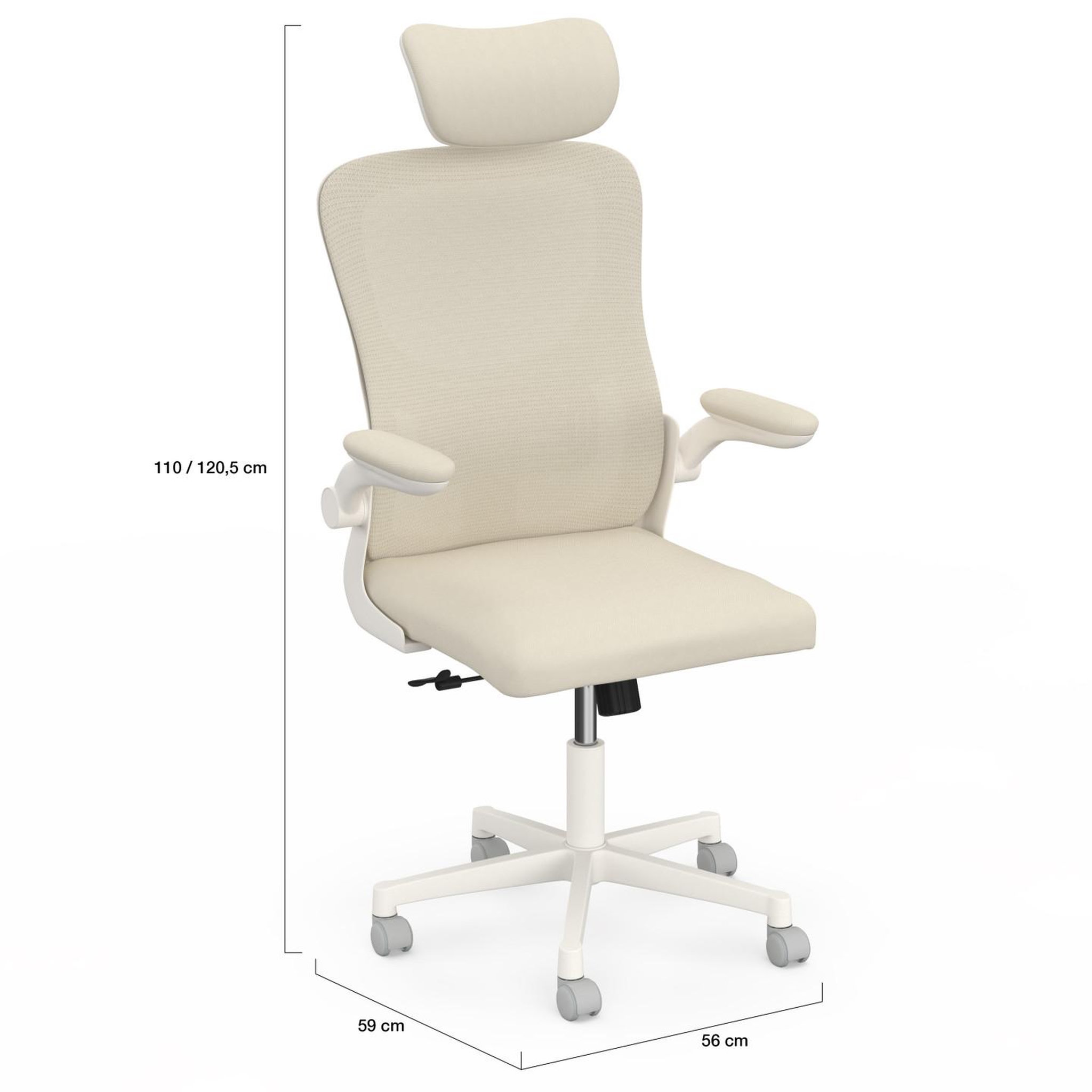 Voir la diapositive 5 : ID MARKET Fauteuil de bureau JAMES ergonomique en toile respirante et appui-tête avec roulettes beige et blanc