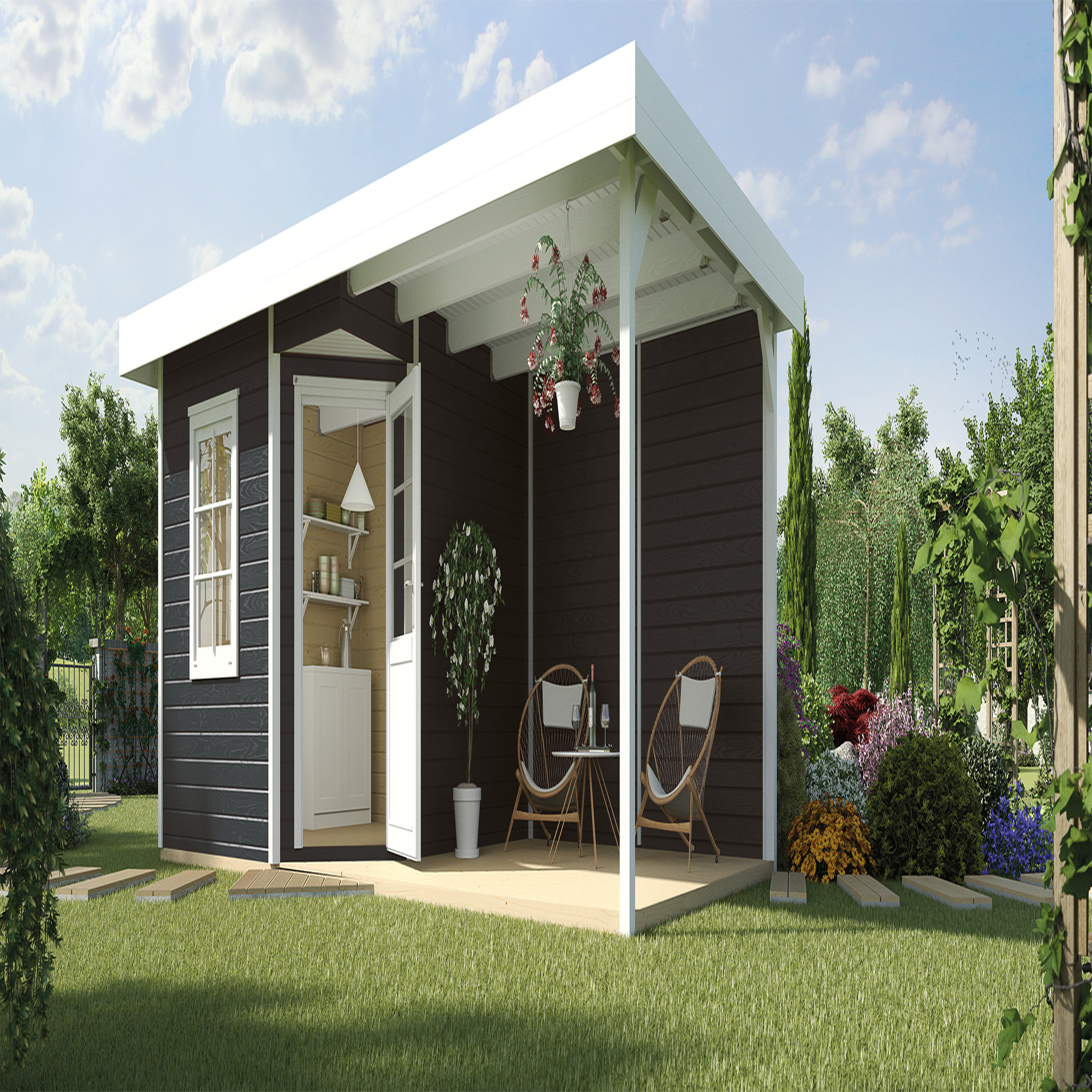 Voir la diapositive 1 : WEKA Abri de jardin bois anthracite - Avec auvent - 12,88m²