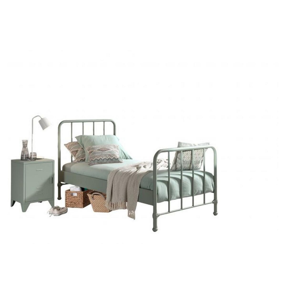 Vipack Lit et chevet 90x200 vert Bronxx