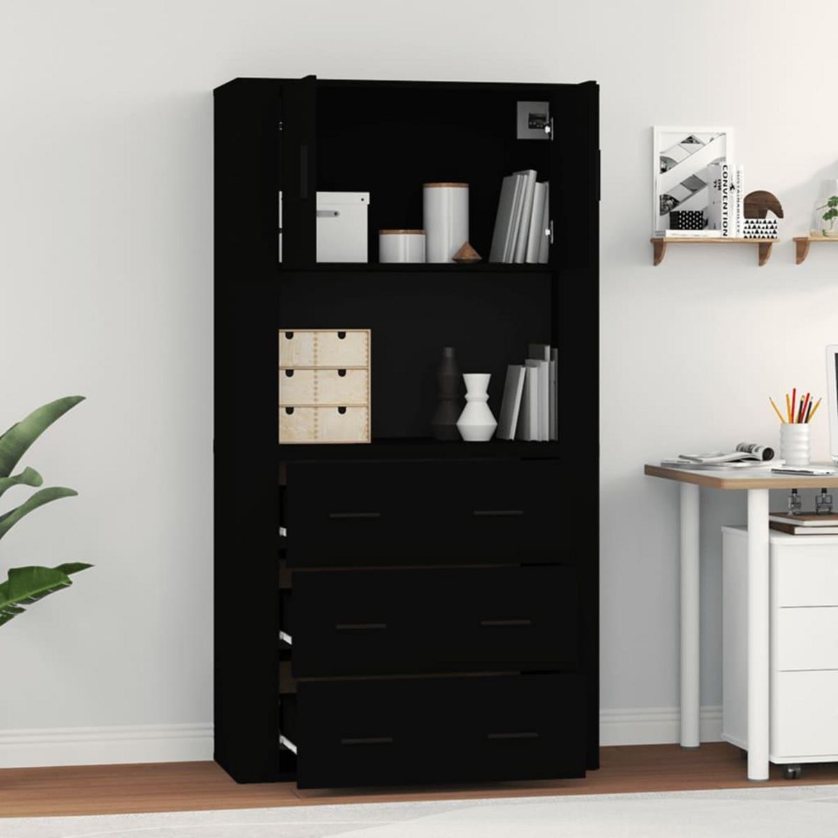 VIDAXL Buffet haut Noir Bois d'ingenierie