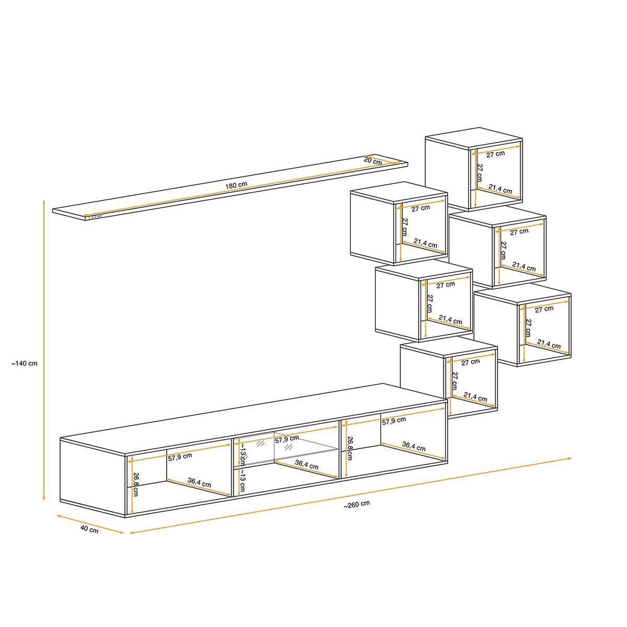 Voir la diapositive 4 : Paris Prix Ensemble meuble tv design  switch xxi  260cm noir