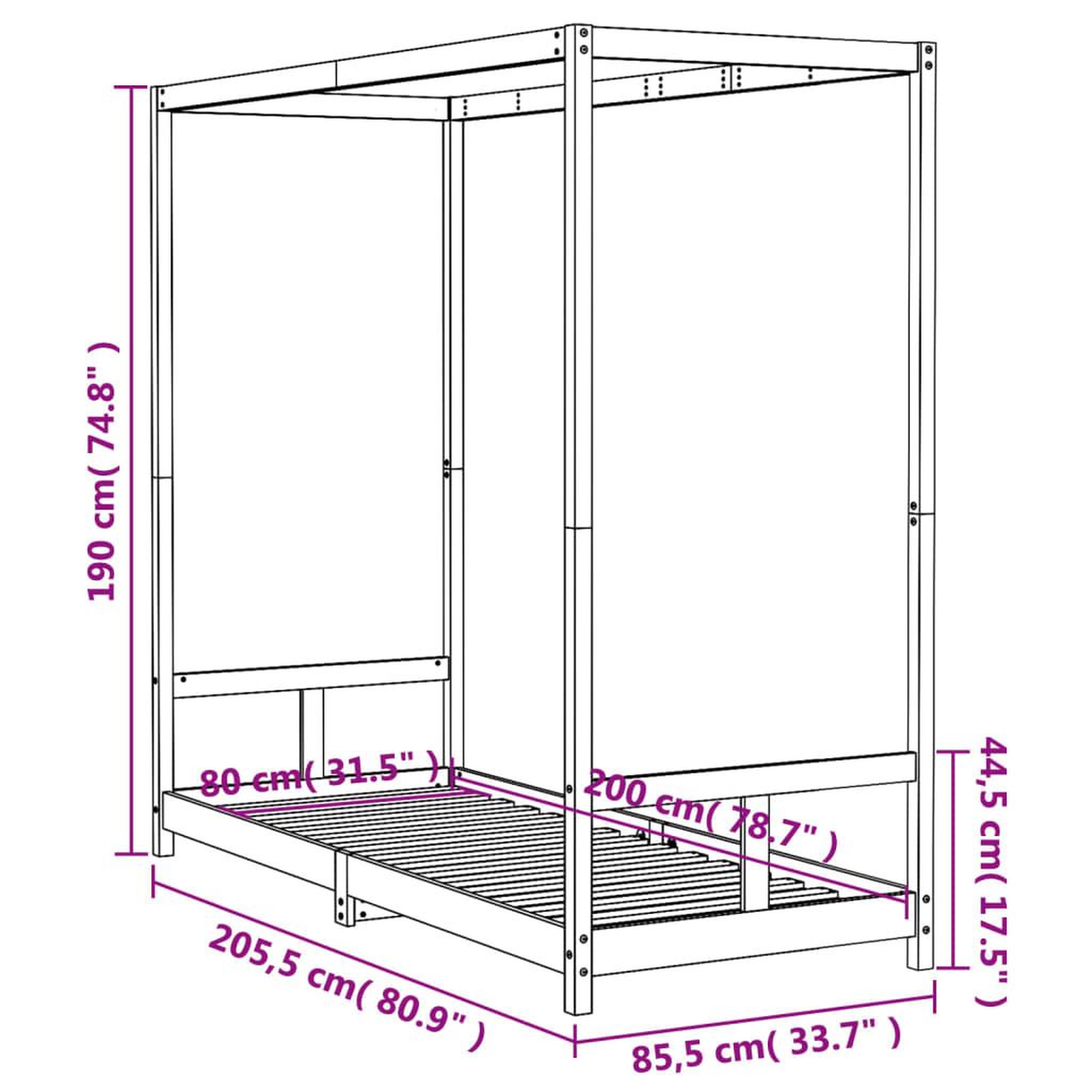 Voir la diapositive 6 : VIDAXL Cadre de lit pour enfants noir 80x200 cm bois de pin massif