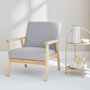 Voir la diapositive 2 : SWEEEK Fauteuil scandinave en bois et tissu gris clair. Isak. L 64 x P 69.5 x H 73cm