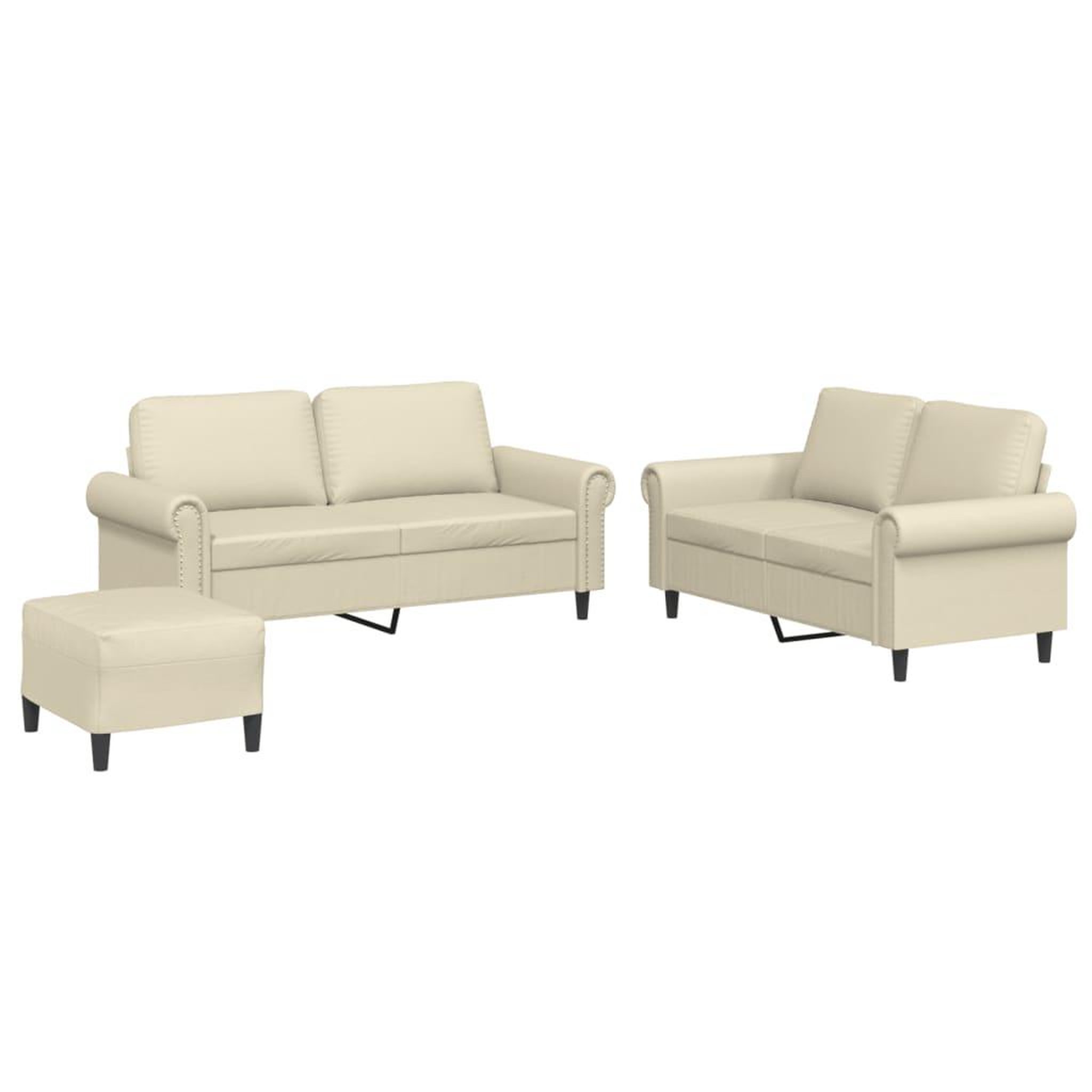 Voir la diapositive 2 : VIDAXL Ensemble de canapes 3 pcs avec coussins Creme Similicuir
