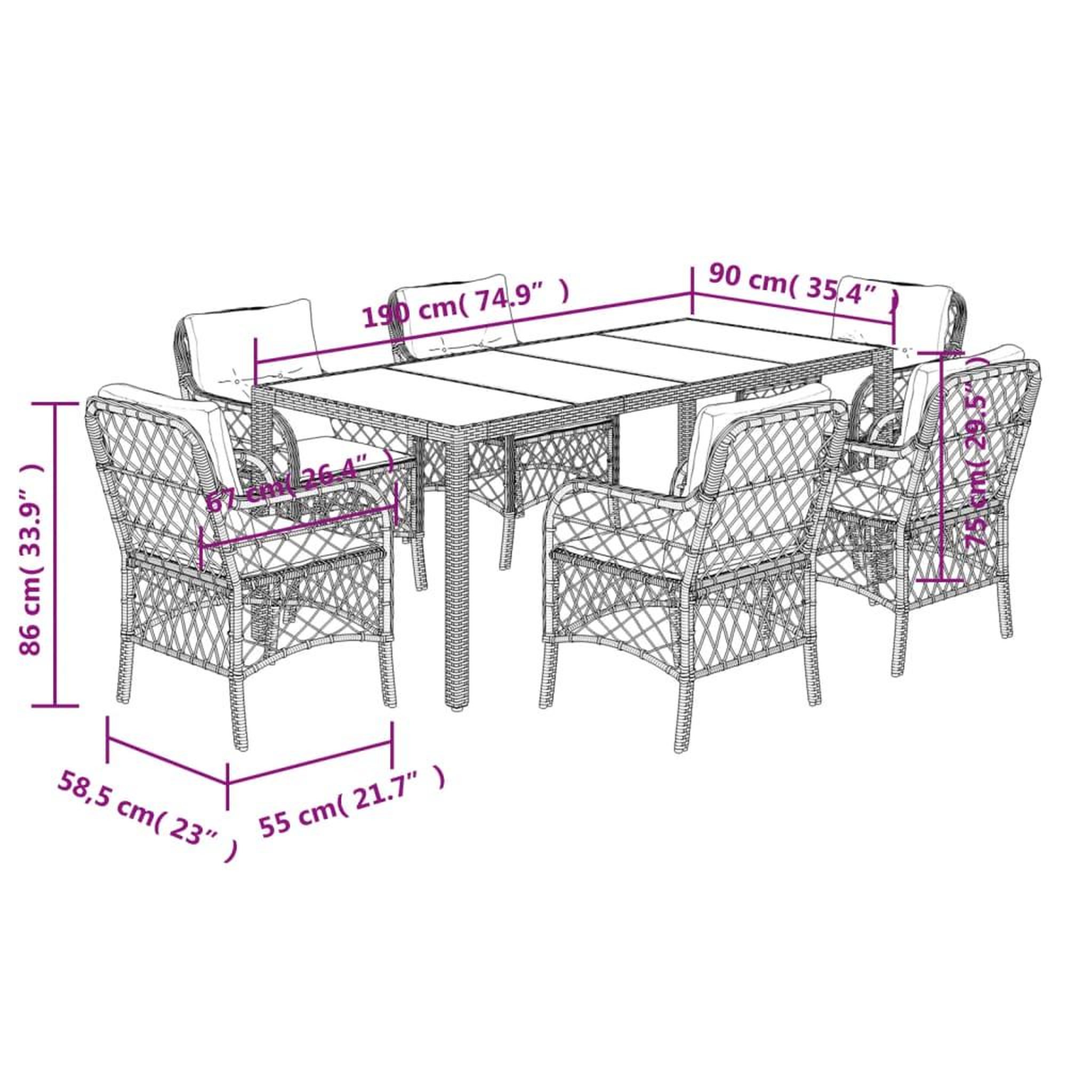 Voir la diapositive 6 : VIDAXL Ensemble a manger de jardin coussins 7pcs Noir Resine tressee