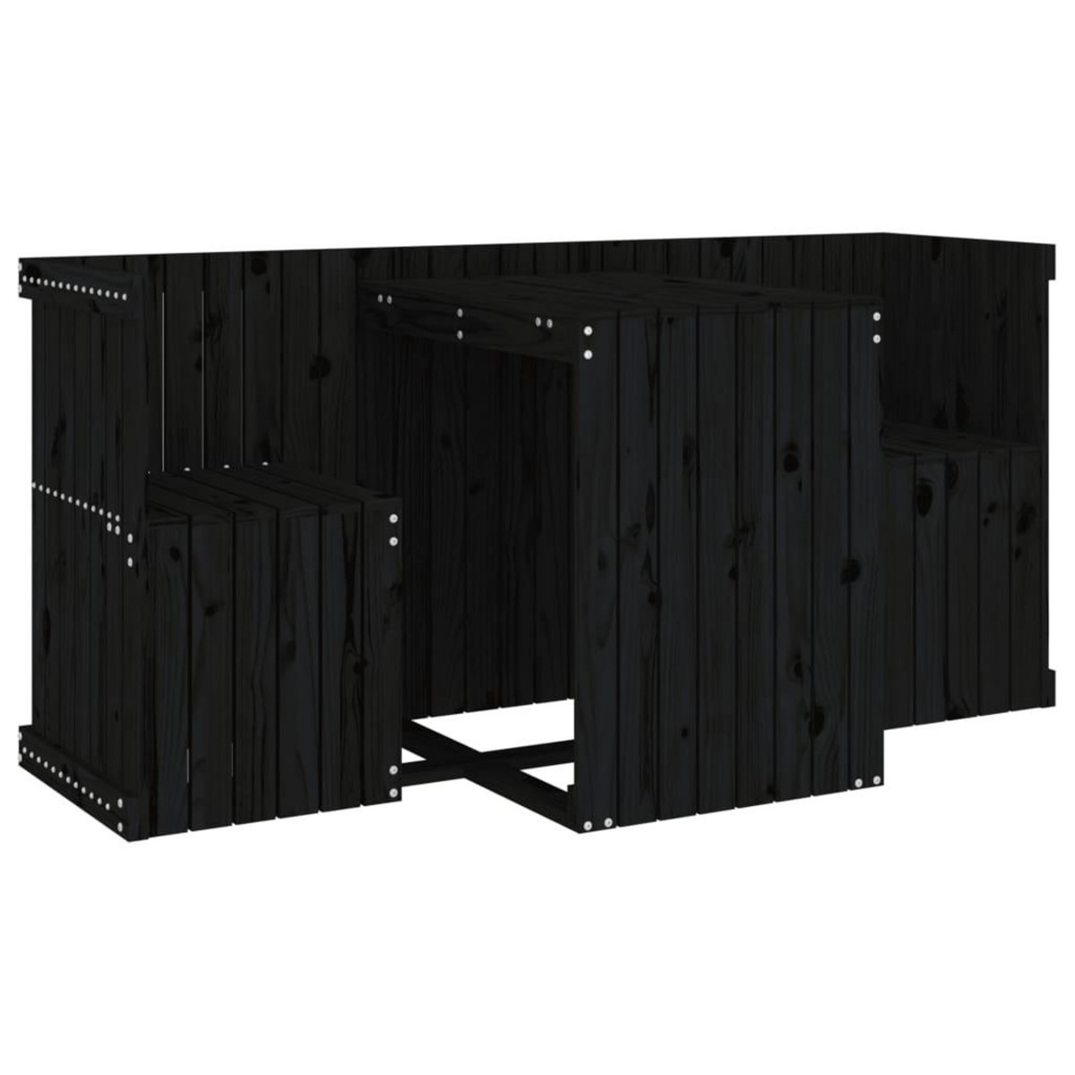 VIDAXL Set de balcon 2 places noir bois de pin massif