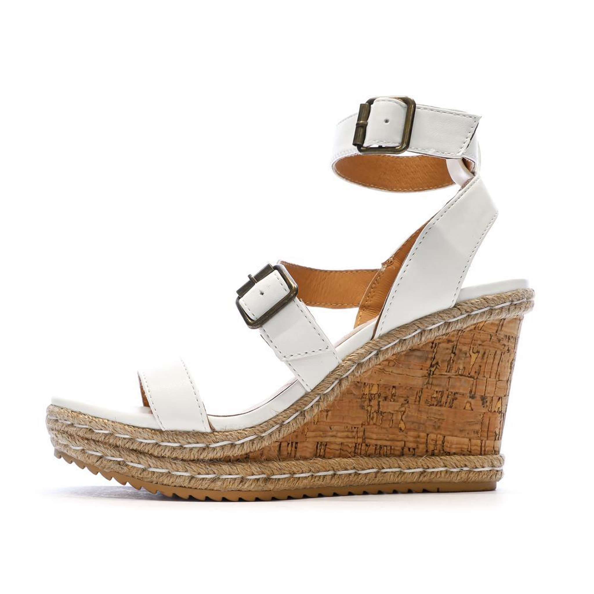 Voir la diapositive 1 : CHATTAWAK Sandales Compensée Blanches Femme Chattawak Summer Camel