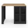 Voir la diapositive 3 : ID MARKET Ilot central LINO 120 cm 2 personnes bois noir avec plan de travail façon hêtre et portes vitrées