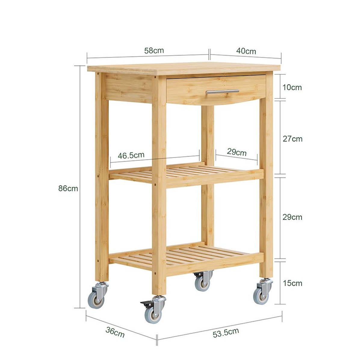 SOBUY Chariot de Cuisine en Bambou Bois 58x40x86cm FKW135-N