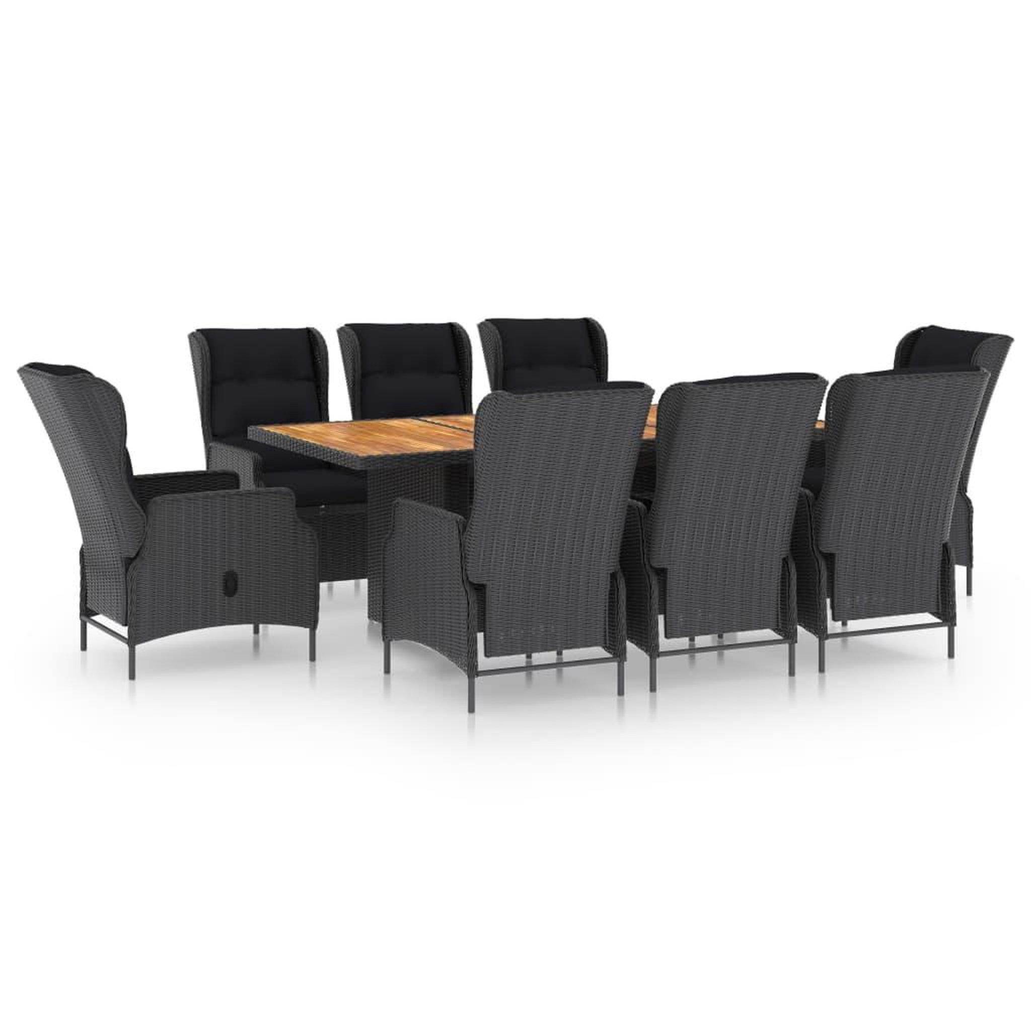 Voir la diapositive 2 : VIDAXL Ensemble a manger d'exterieur 9pcs et coussins rotin gris fonce