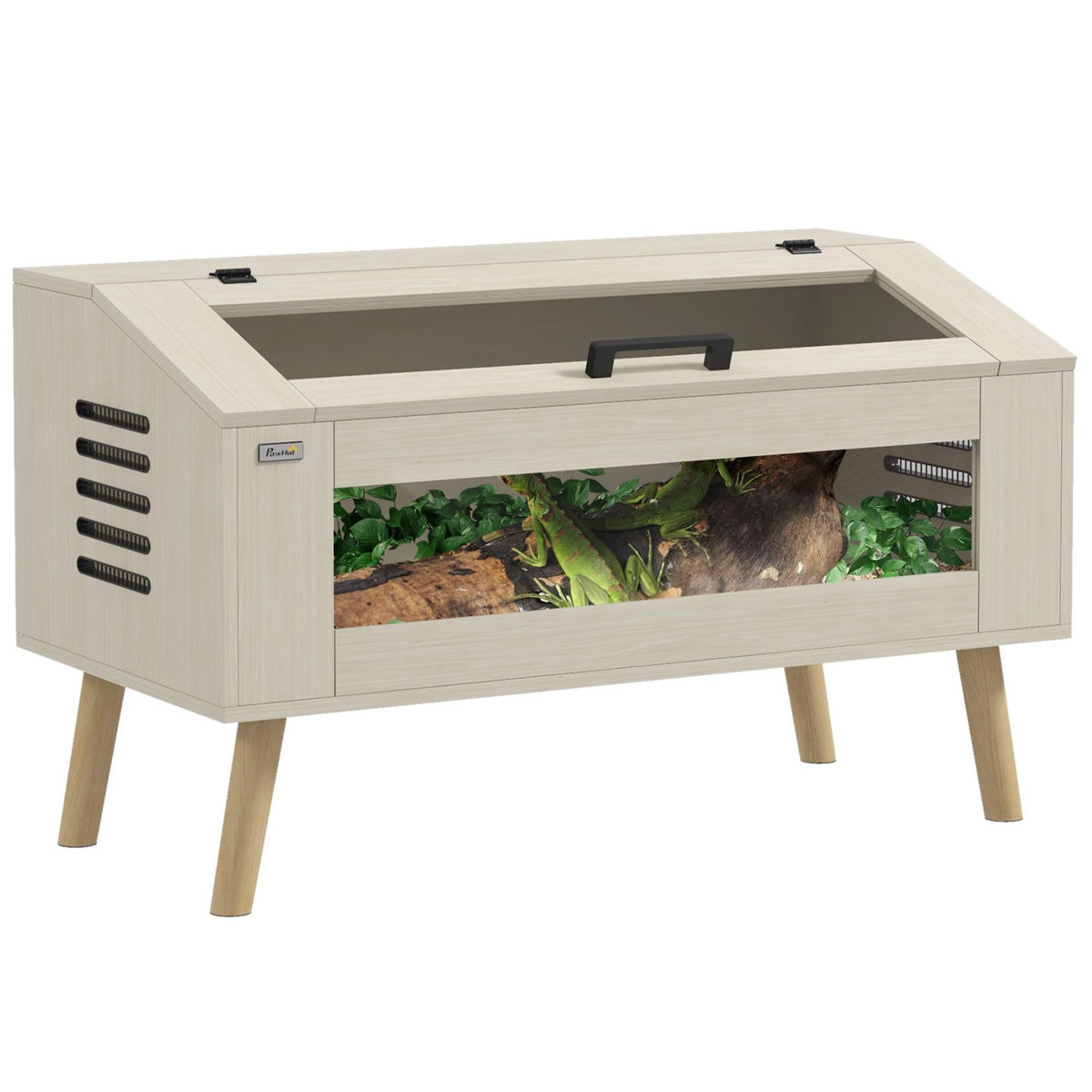 PAWHUT Terrarium vivarium 140L - aération latérale, fenêtres verre trempé, couvercle - bois naturel