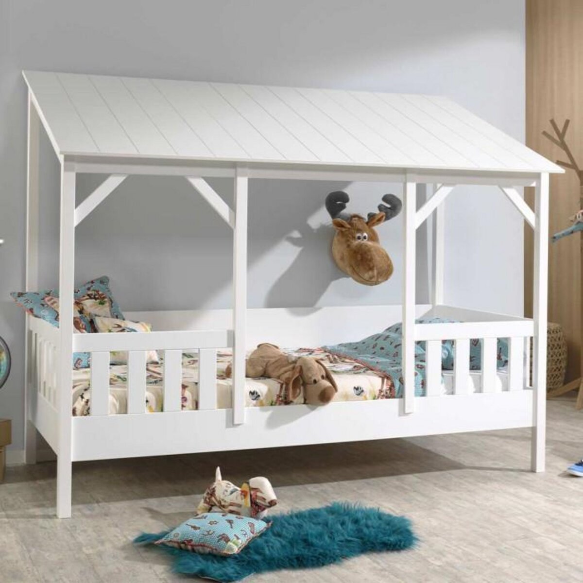 Paris Prix Pack - Lit Cabane Enfant & Sommier  Housebed III  90x200cm Blanc