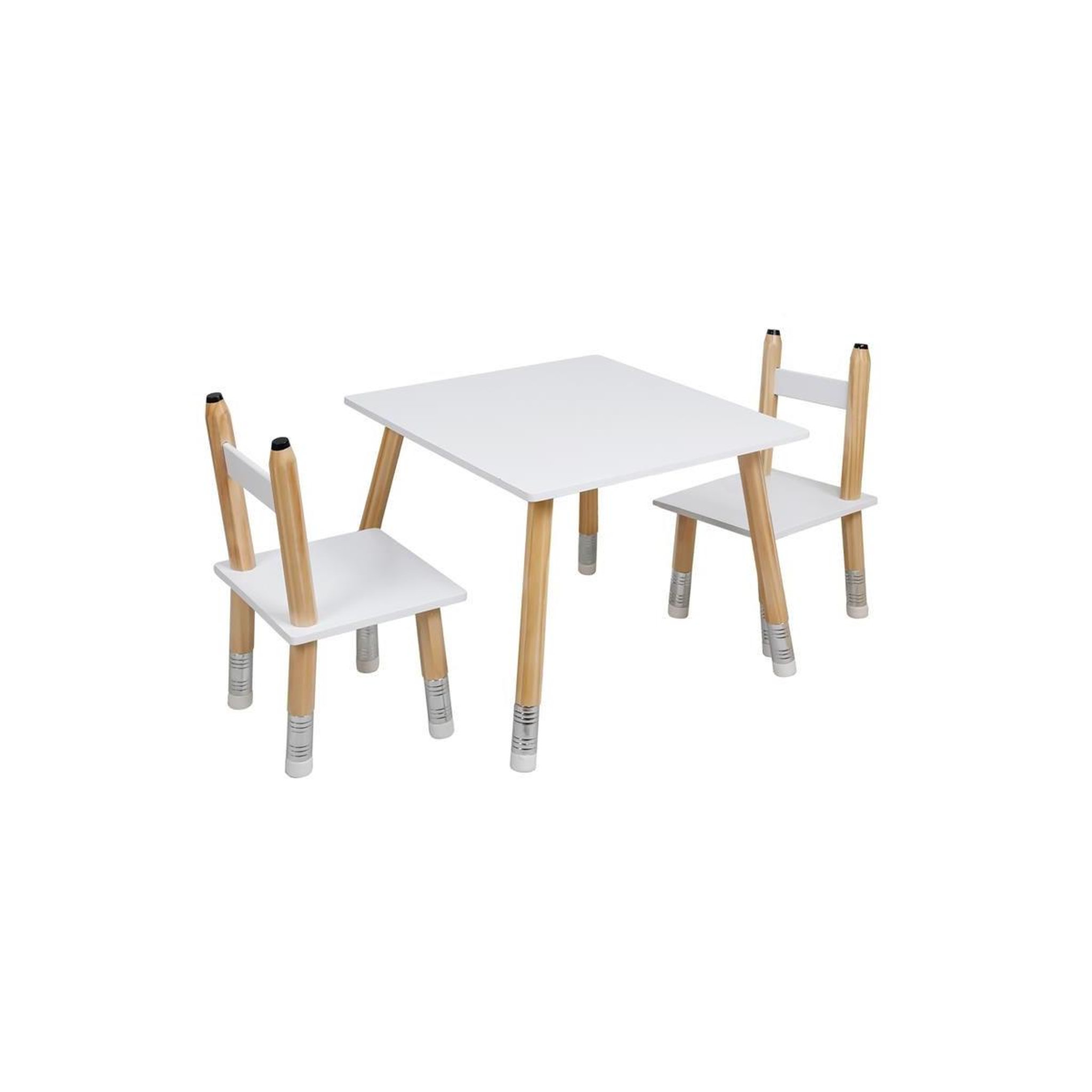 HOME DECO KIDS Table & 2 chaises enfant  crayon  60cm blanc