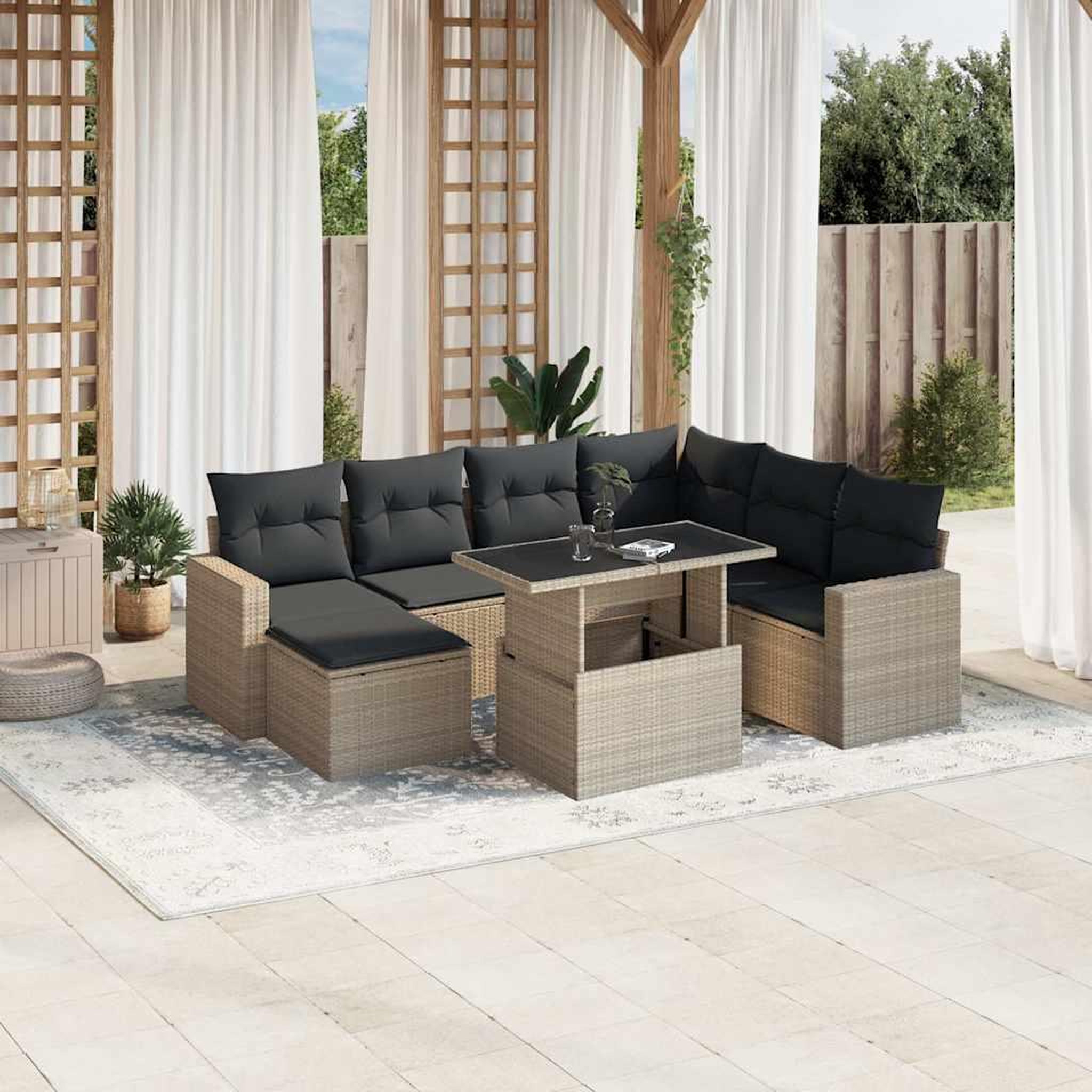 VIDAXL Salon de jardin 8 pcs avec coussins gris clair resine tressee