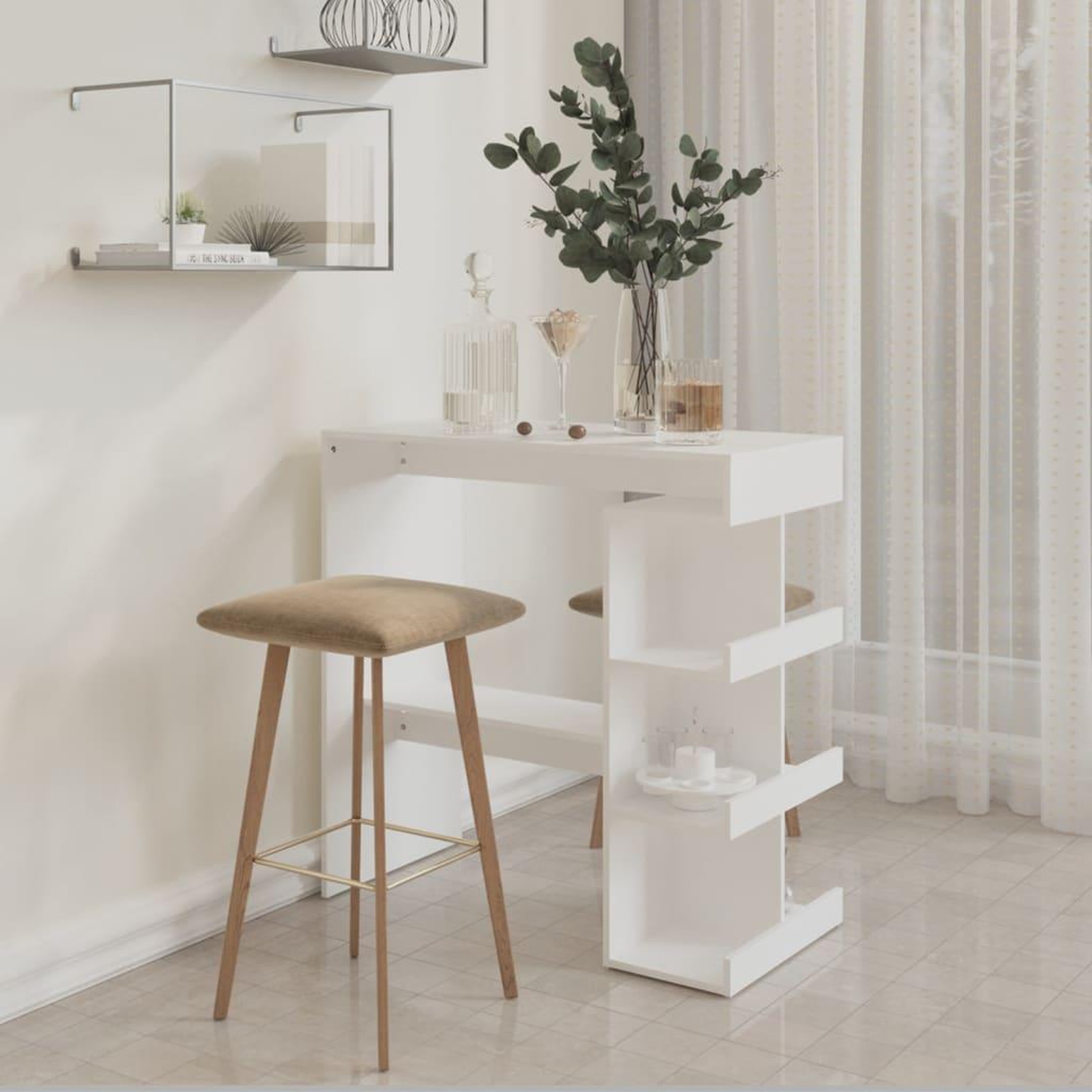 Voir la diapositive 3 : VIDAXL Table de bar avec etagere de rangement Blanc Bois d'ingenierie