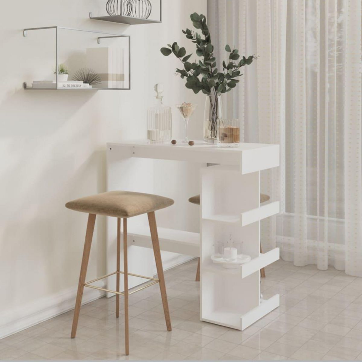 VIDAXL Table de bar avec etagere de rangement Blanc Bois d'ingenierie