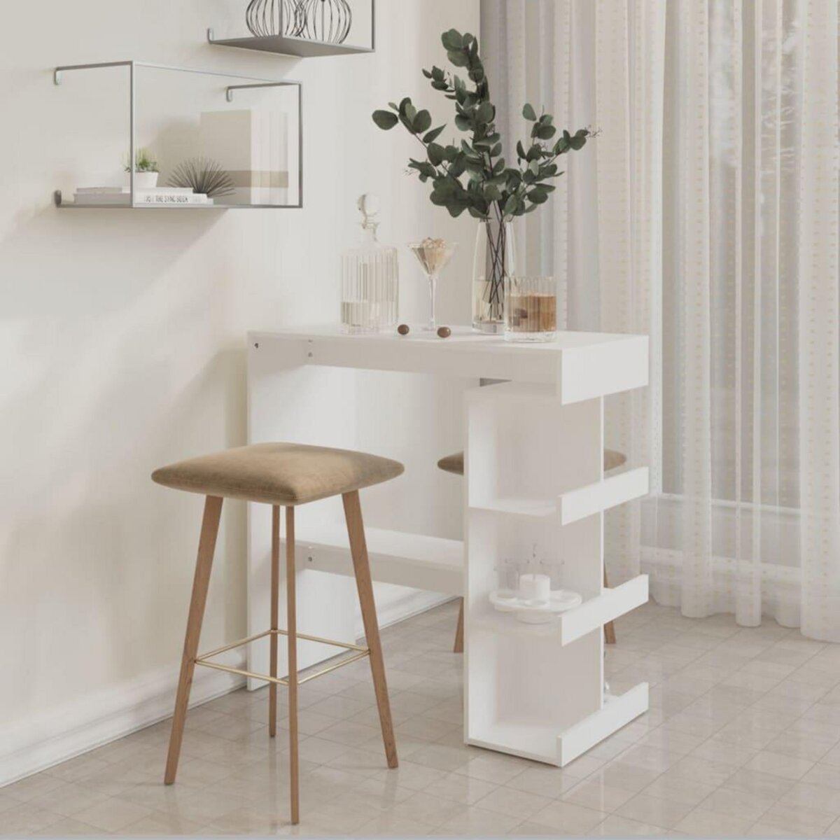 VIDAXL Table de bar avec etagere de rangement Blanc Bois d'ingenierie
