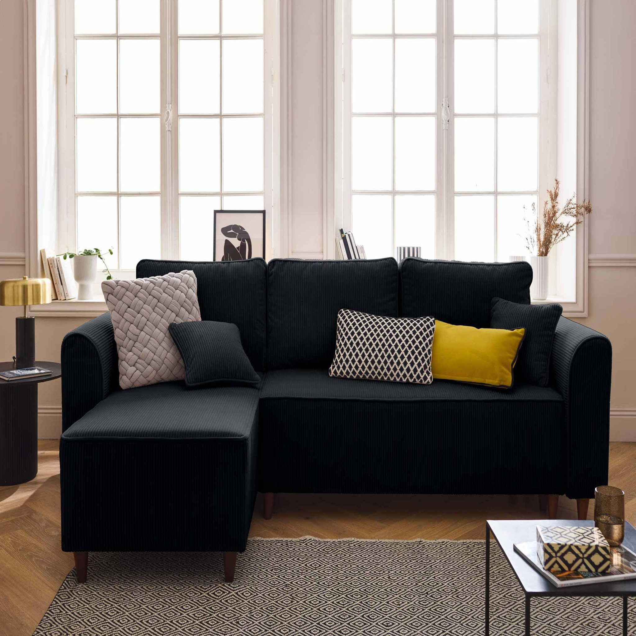 Voir la diapositive 1 : BEST MOBILIER Saphir - canapé d'angle réversible 4 places - convertible avec coffre - en velours côtelé