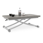 ID MARKET Table basse extensible relevable en table à manger rectangulaire URBANA plateau effet béton pied gris
