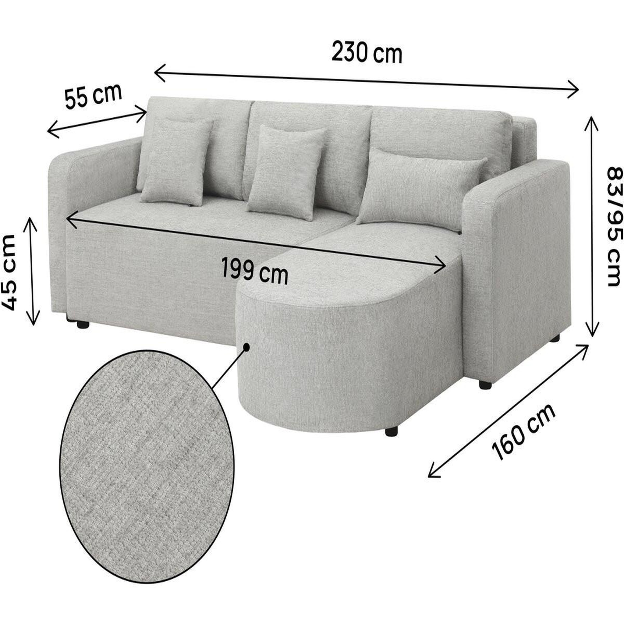 Voir la diapositive 4 : Habitat et Jardin Canapé d'angle convertible et reversible en tissu  charles  - 3 places - gris