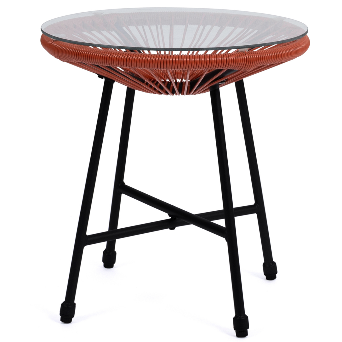 ID MARKET Salon de jardin IZMIR table et 2 fauteuils oeuf cordage terracotta