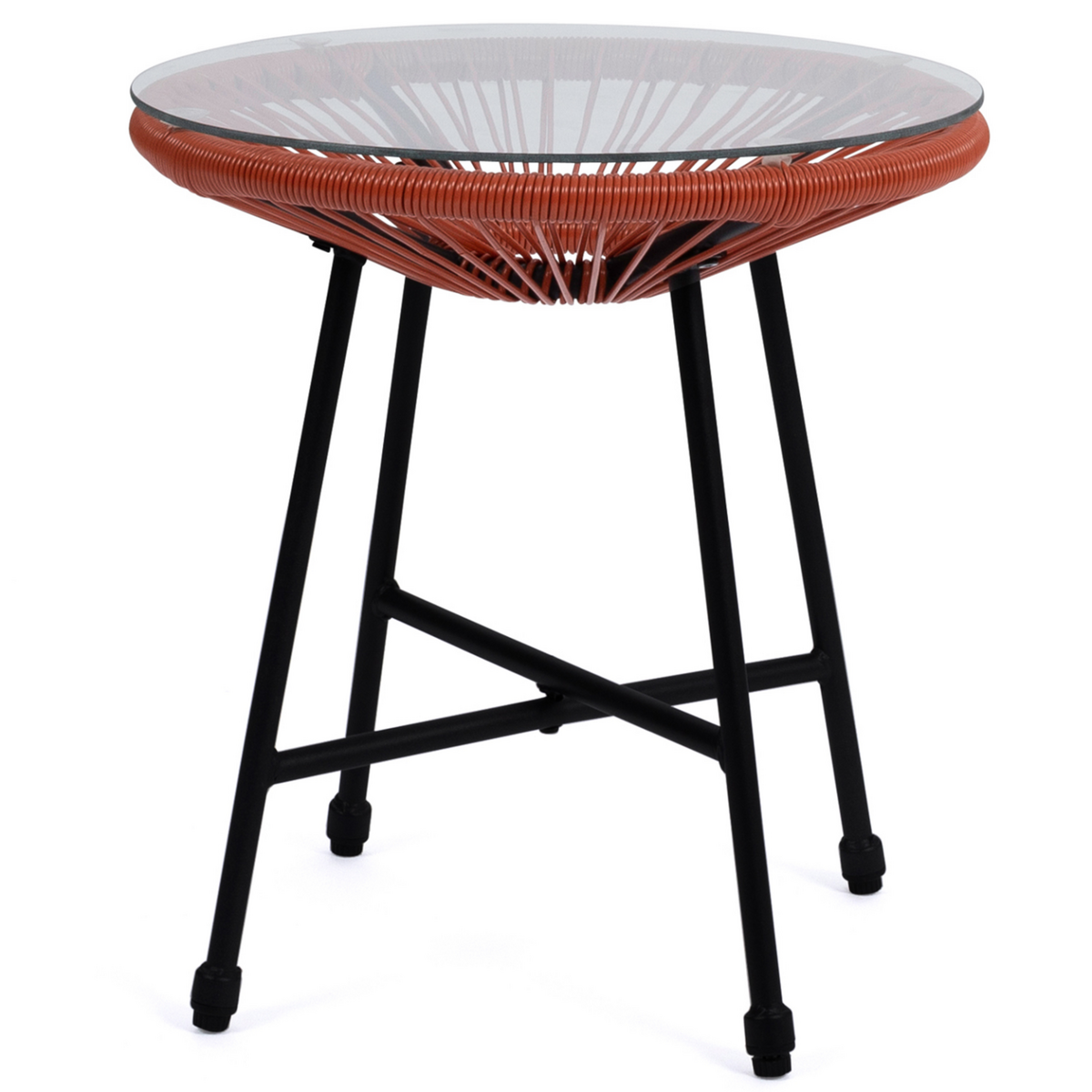 ID MARKET Salon de jardin IZMIR table et 2 fauteuils oeuf cordage terracotta