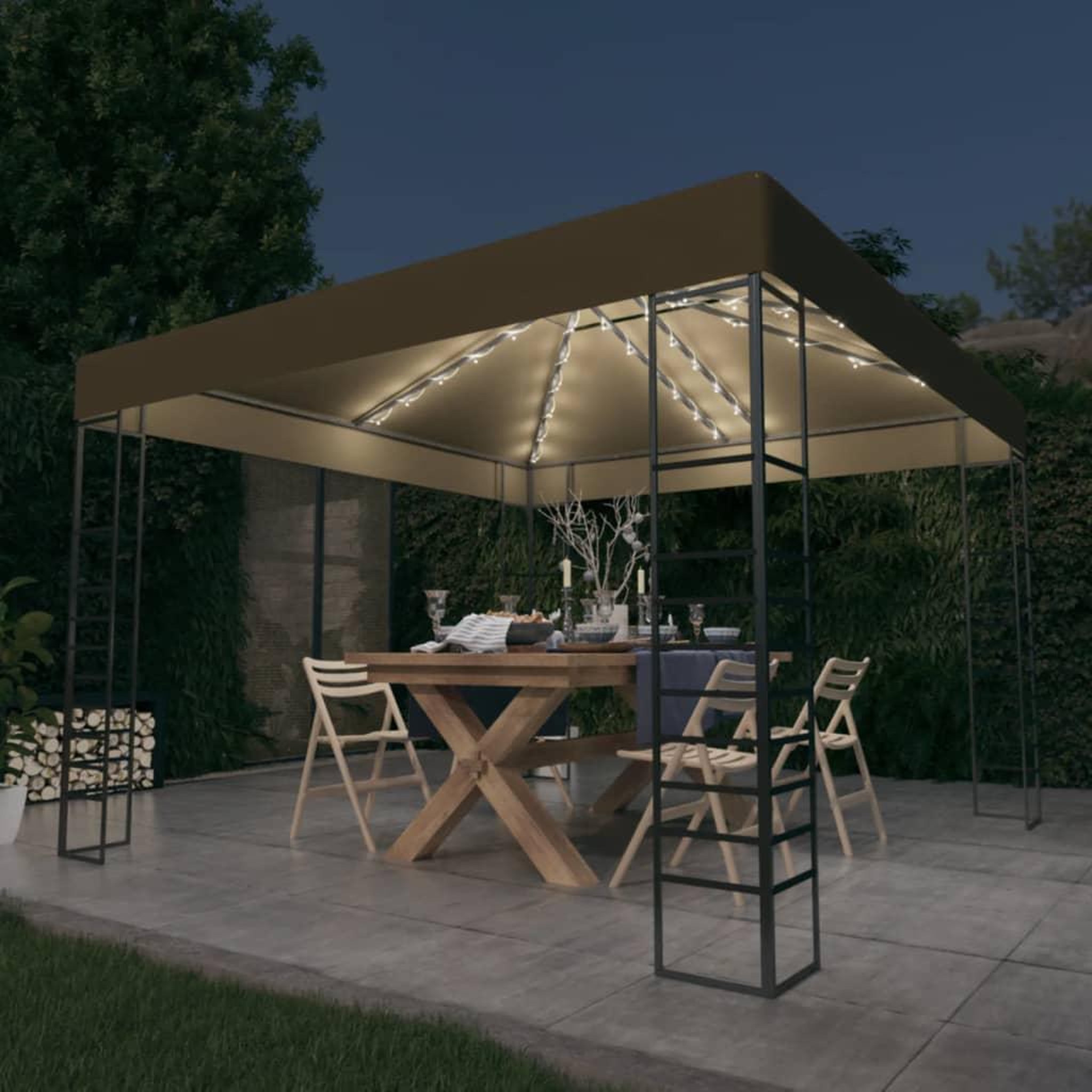 VIDAXL Chapiteau avec guirlande lumineuse a LED 3x3 m Taupe