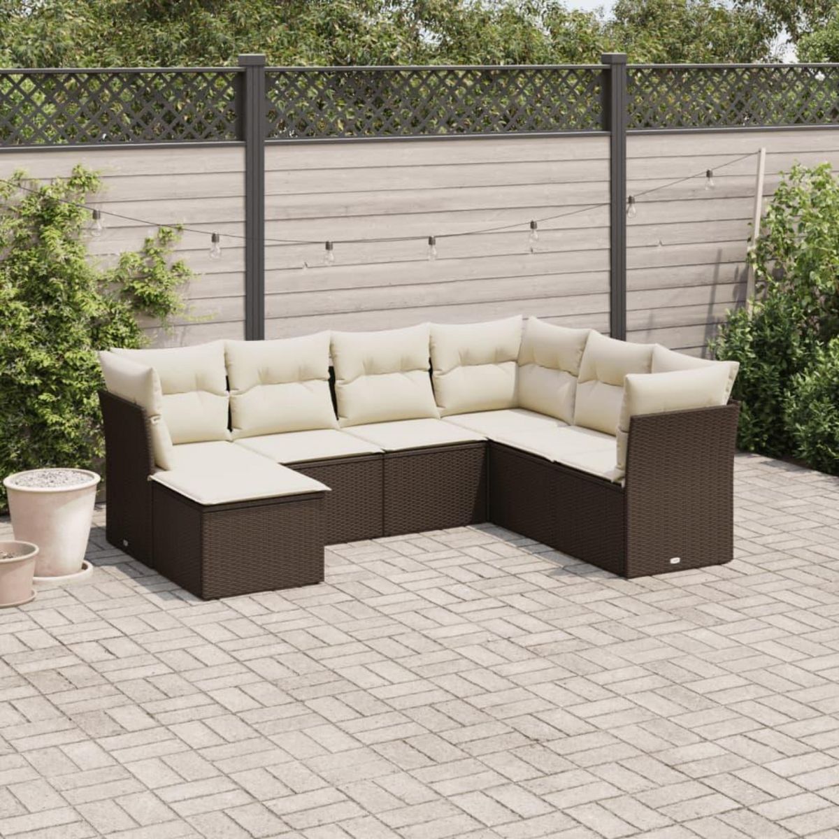 VIDAXL Salon de jardin avec coussins 7 pcs marron resine tressee