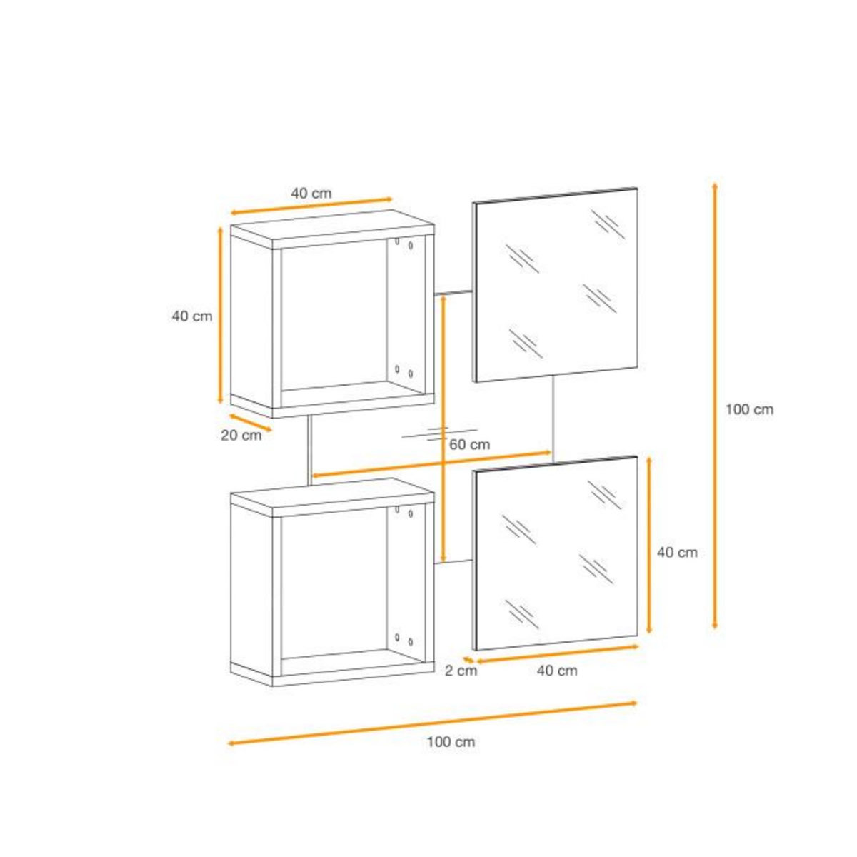 Paris Prix Panneau Mural, 2 Étagères & 2 Miroirs  Easy  100cm Blanc